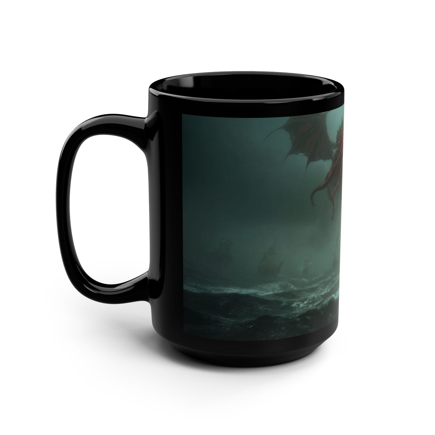 Leviathan Winged Kraken Black Mug, 15oz – Storm-Breaking Guardian of the Dark Sea