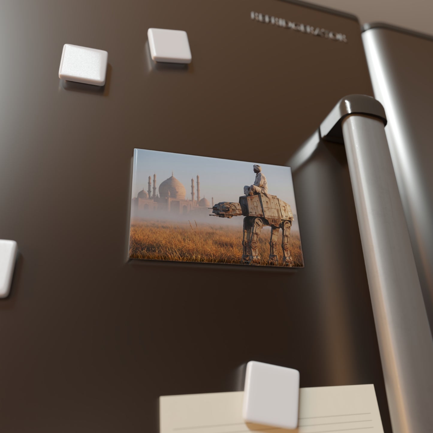 AT-AT Walker with Turbaned Rider Button Magnet, Rectangle (1 & 10 pcs) – Dawn’s Quiet Passage Through History