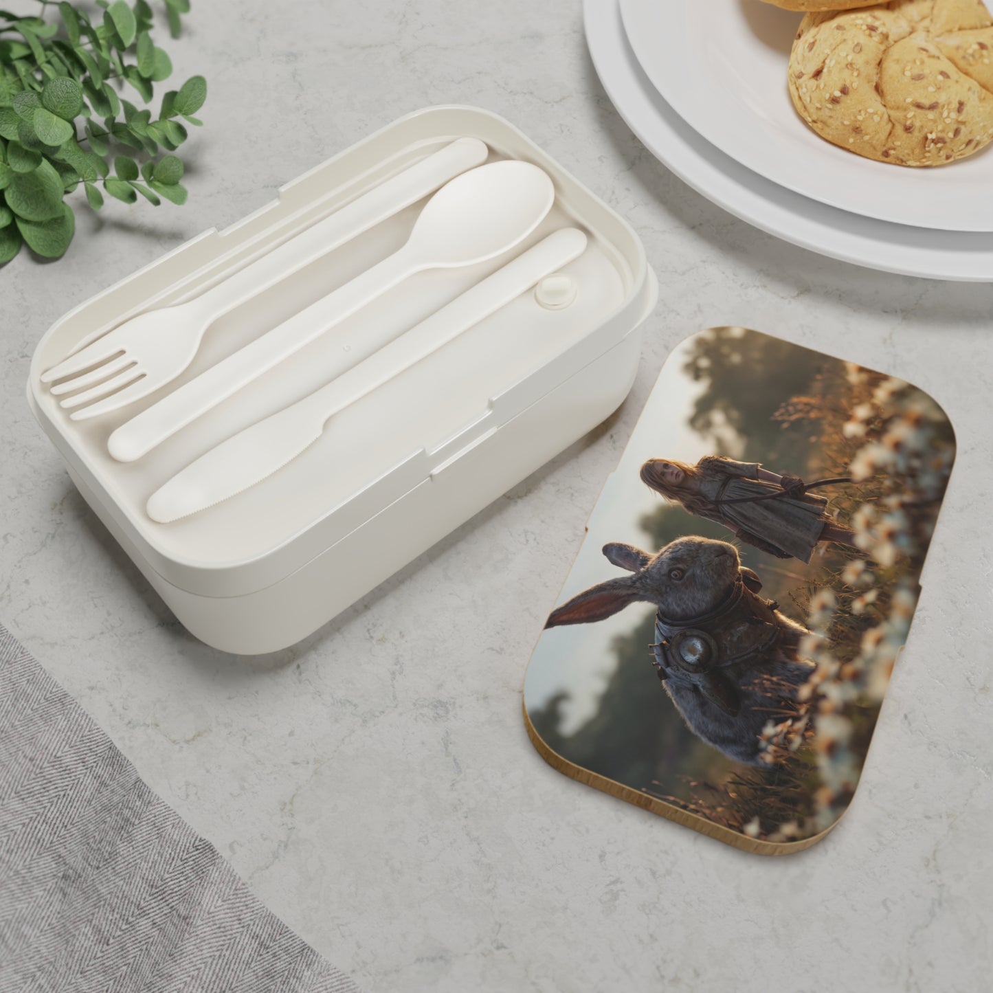 Steampunk Rabbit & Girl Bento Lunch Box – Golden Hour Guardian Duo