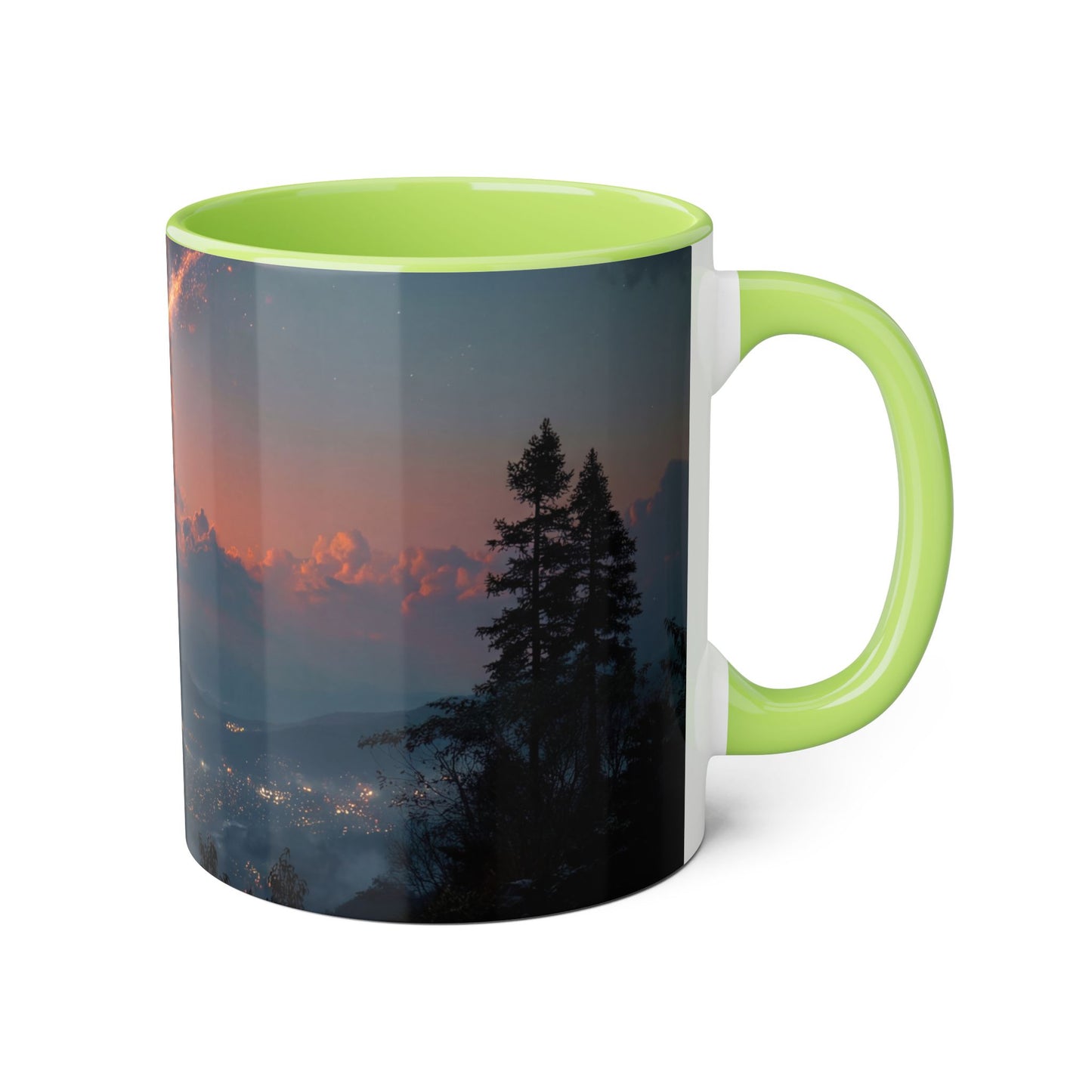 Meteor Over Valley Accent Mugs, 11oz – Fiery Skyfall from Twilight Cliffs
