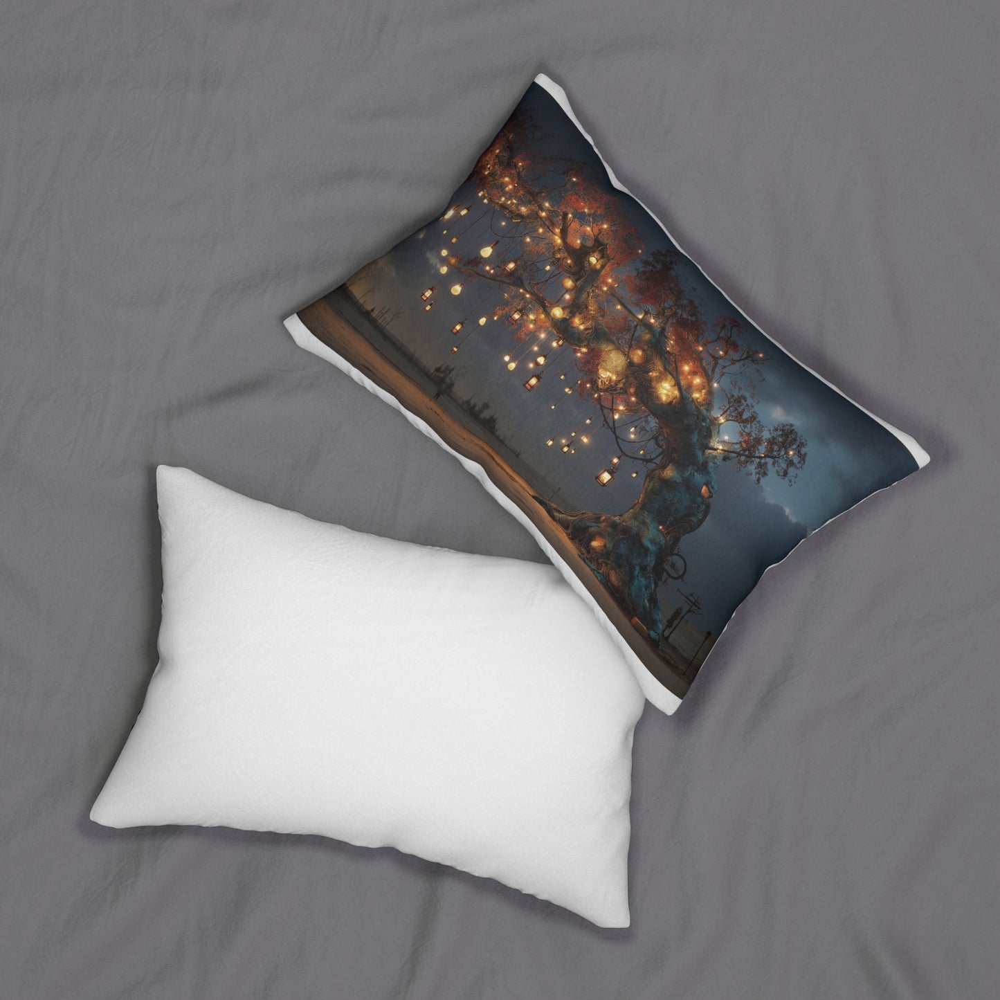 Whispering Lantern Tree Spun Polyester Lumbar Pillow – Desert Oasis at Dusk