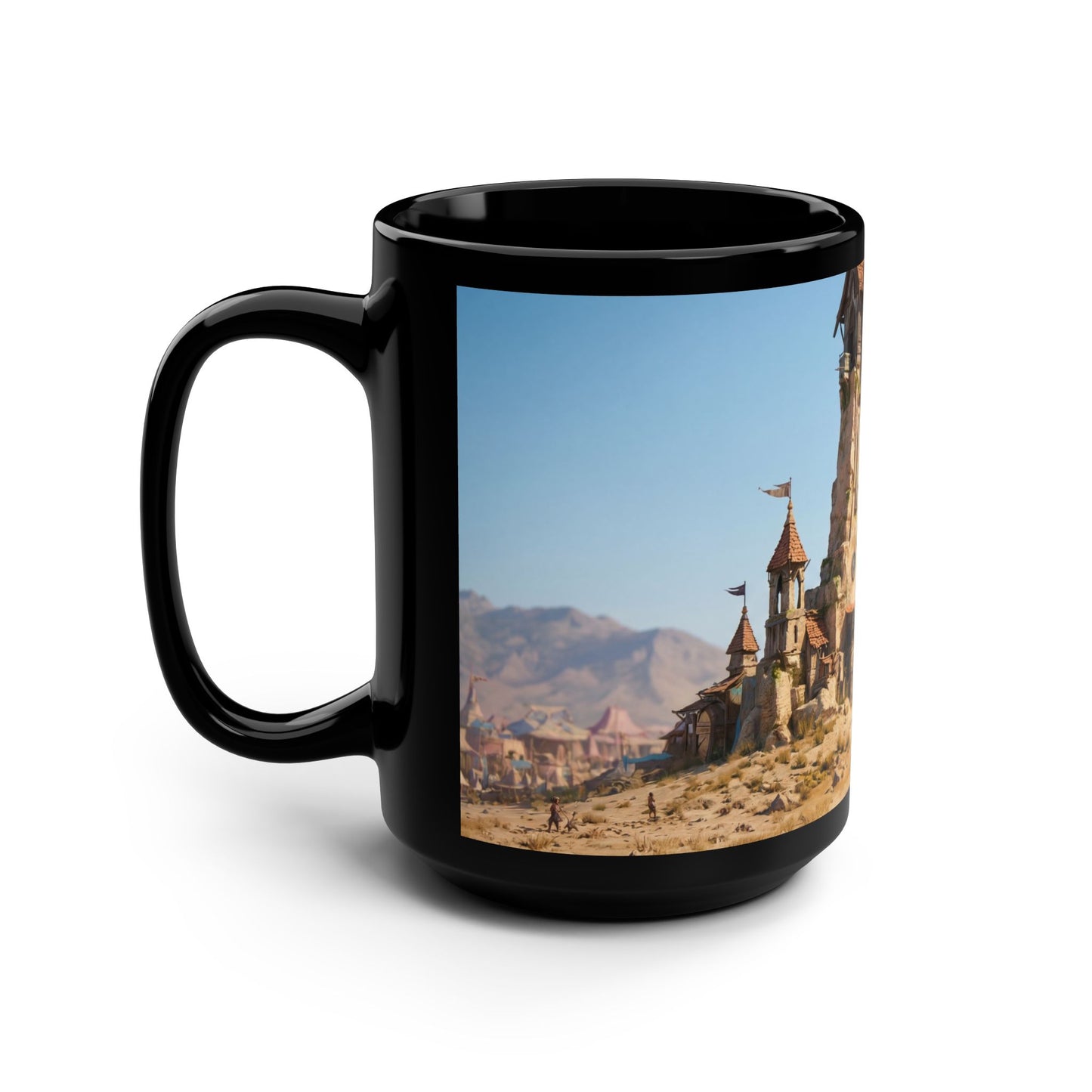 Sunstone Gate Black Mug, 15oz – Desert Sentinel Archway