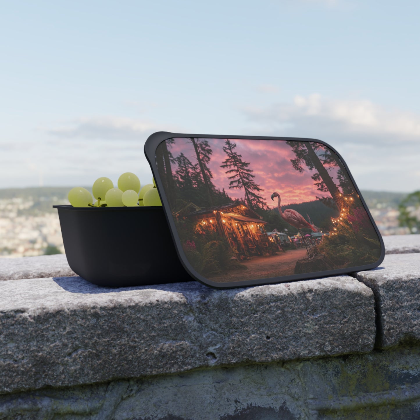 Twilight Flamingo PLA Bento Box with Band and Utensils – Forest Festival Serenity