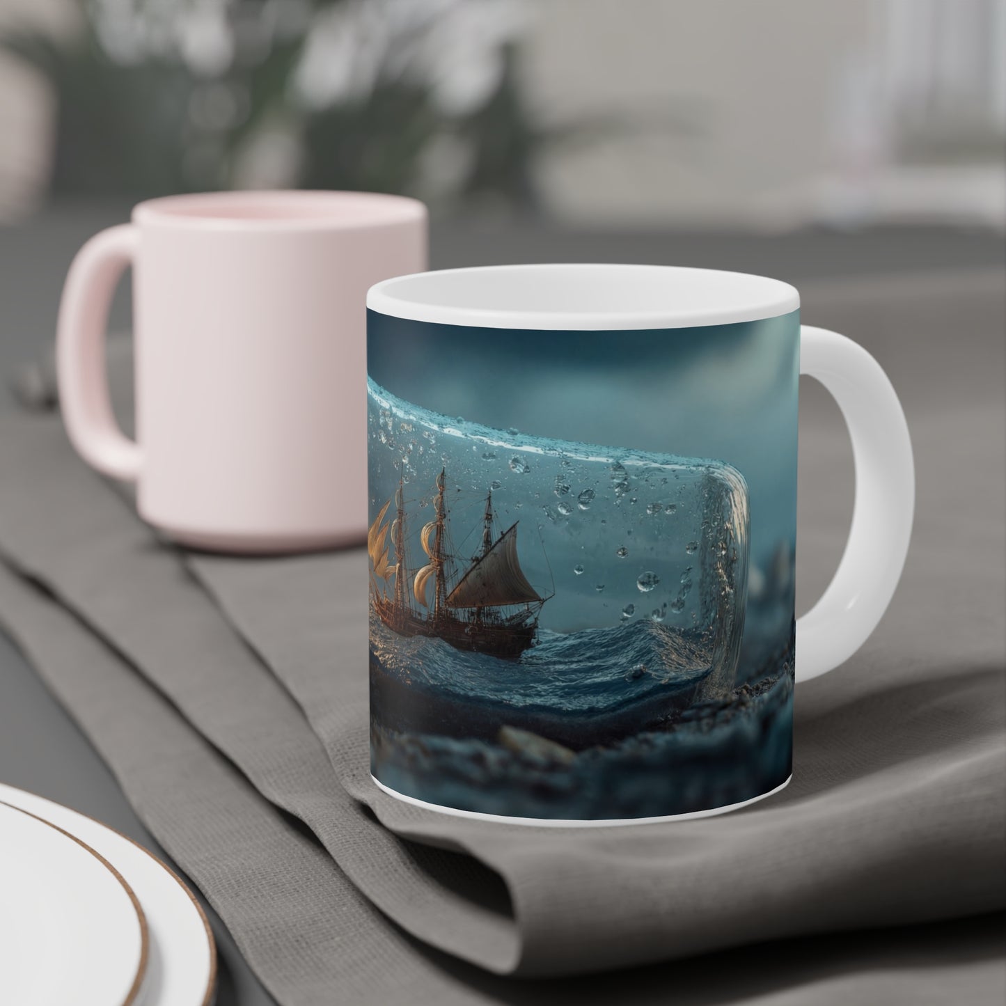 Storm-Sailed Ship in Bottle Ceramic Mugs (11oz\15oz\20oz) – Tiny Tempest, Mighty Voyage