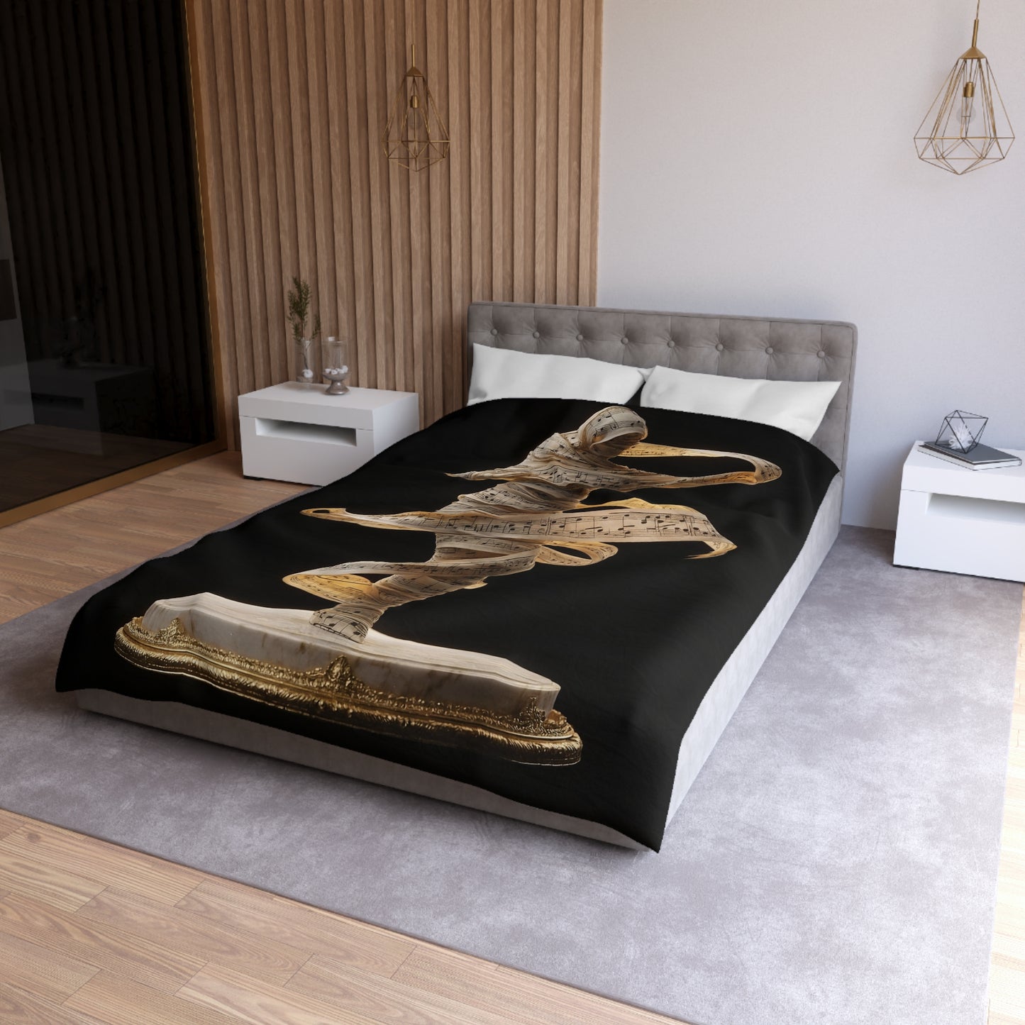 Melodic Dancer Microfiber Duvet Cover – Whispers of Sheet Music in Motion