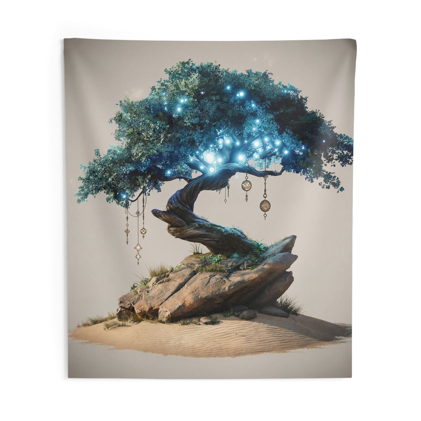 Celestial Wisdom Tree Indoor Wall Tapestries – Luminous Grove in the Desert