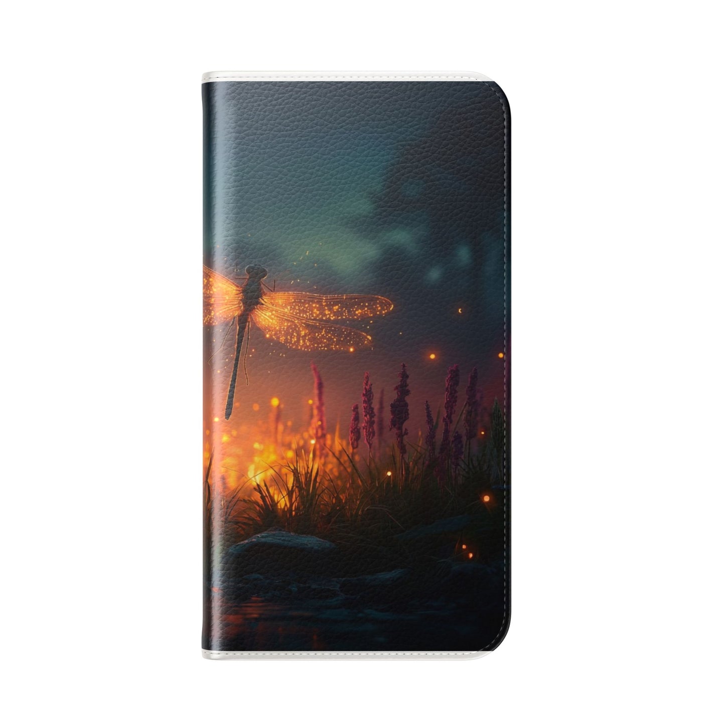 Bioluminescent Dragonfly Flip Cases – Glowing Amber Wings Over Twilight Marsh