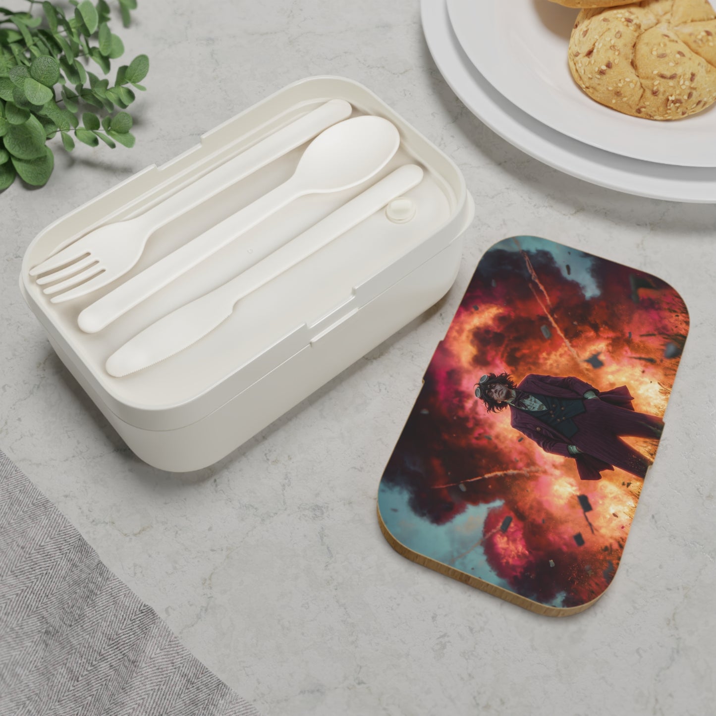 Mad Inventor Amidst Crimson Explosion Bento Lunch Box – Unapologetic Chaos Theory