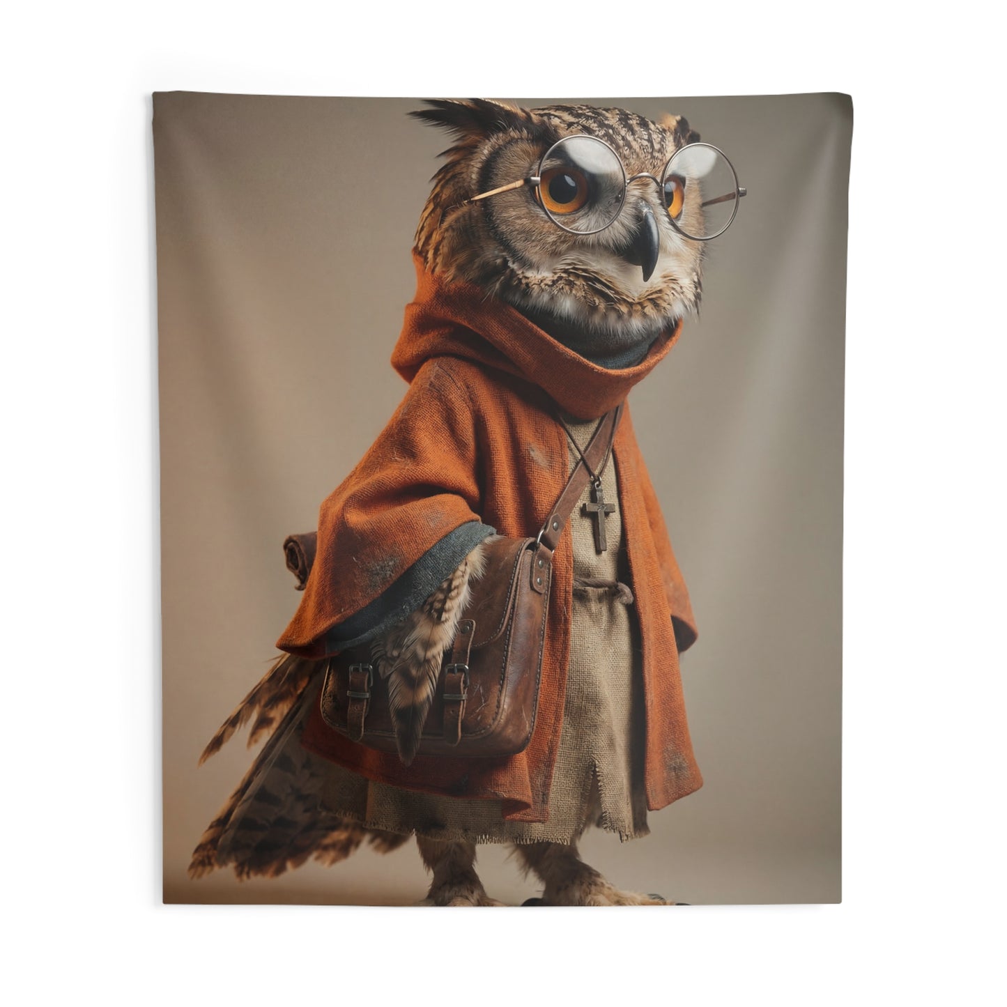 Wise Owl Scholar Tapestry – Warm Light, Worn Textiles, and Gentle Curiosity