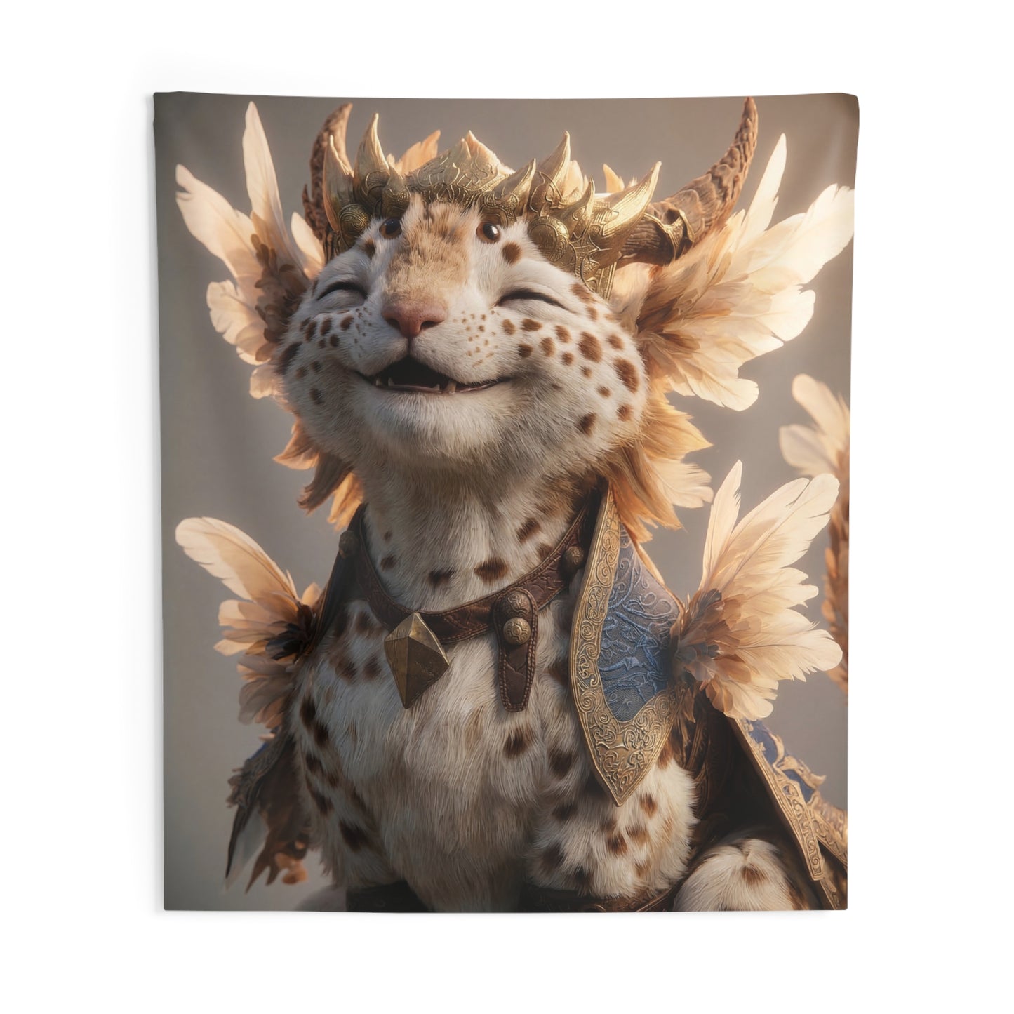 Crowned Feline Sentinel Indoor Wall Tapestries – Warm Golden Majesty