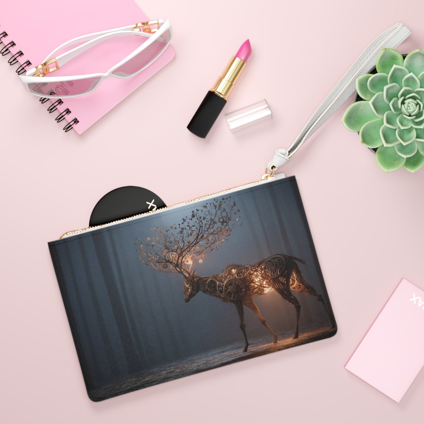 Mechanical Deer Clutch Bag – Luminescent Forest Steed with Gearscape Antlers