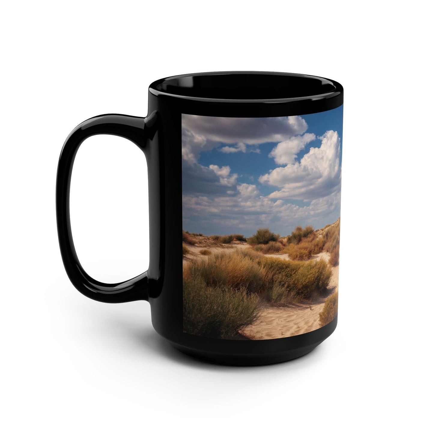 Desert Shipwreck Black Mug, 15oz – Sun-Stricken Galleon Sandscape