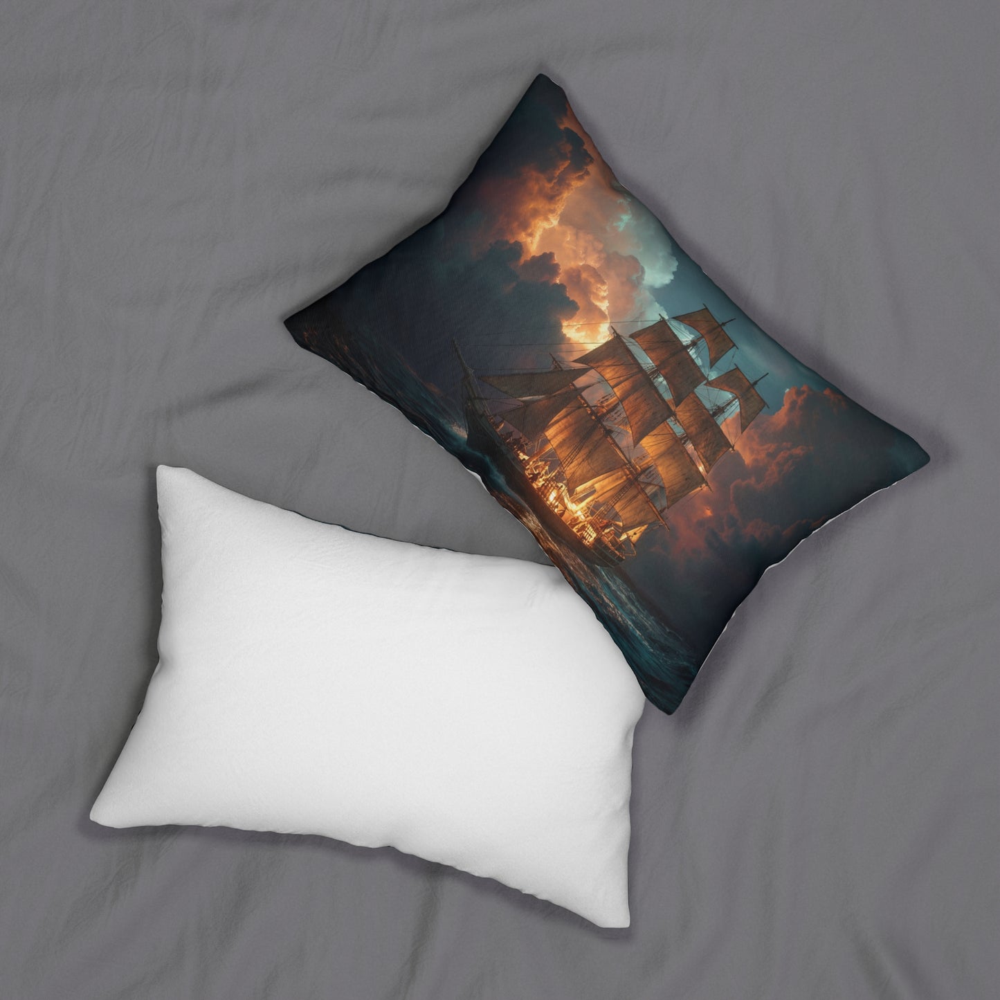 Starlit Galleon Spun Polyester Lumbar Pillow – Voyage Through Celestial Skies