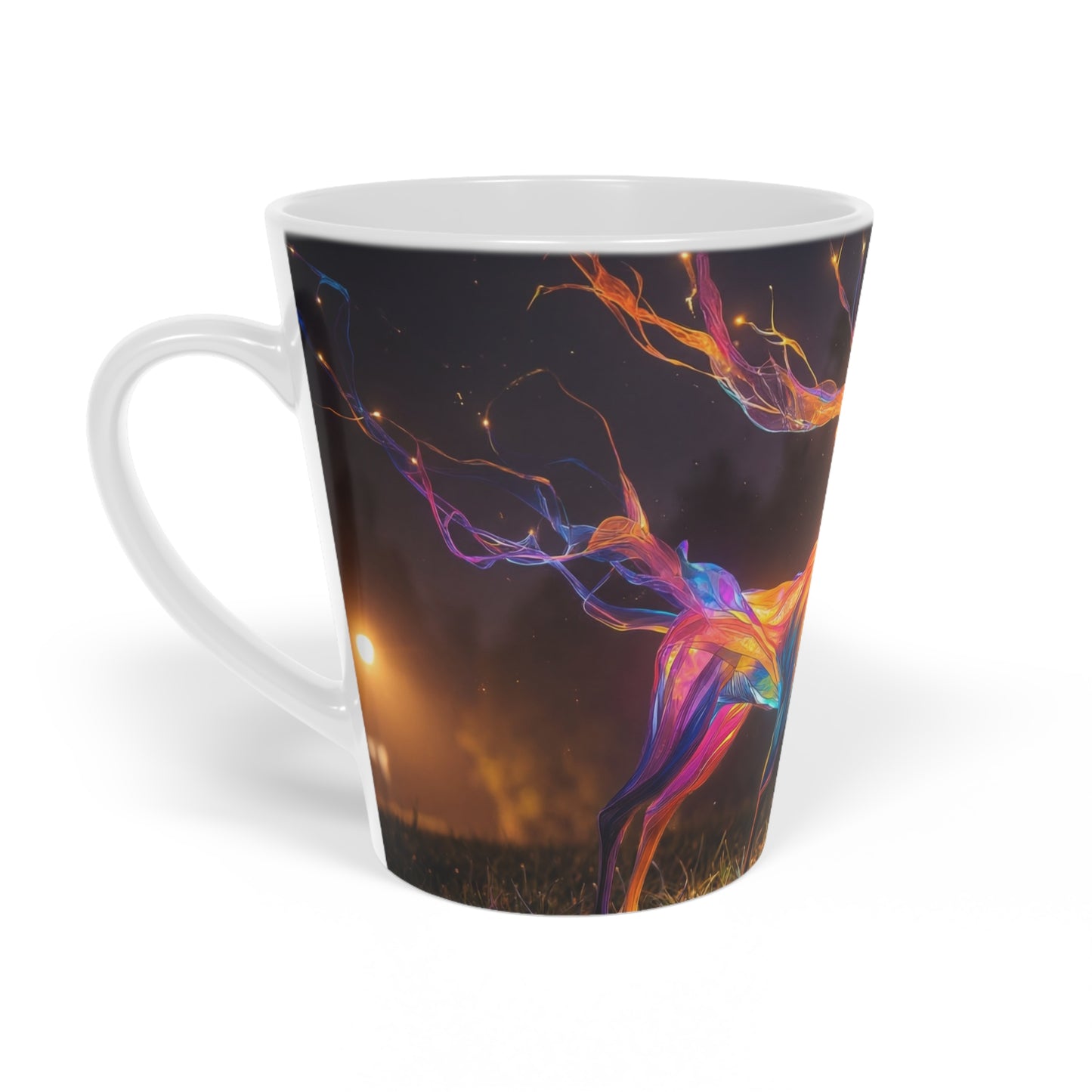 Chromatic Stag Latte Mug, 12oz – Night Garden Luminescence