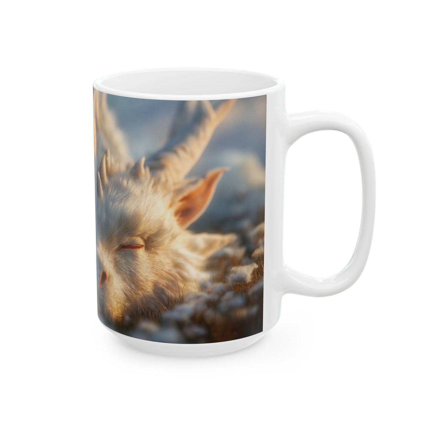 Girl and White Dragon Ceramic Mug – Golden Hour Sanctuary