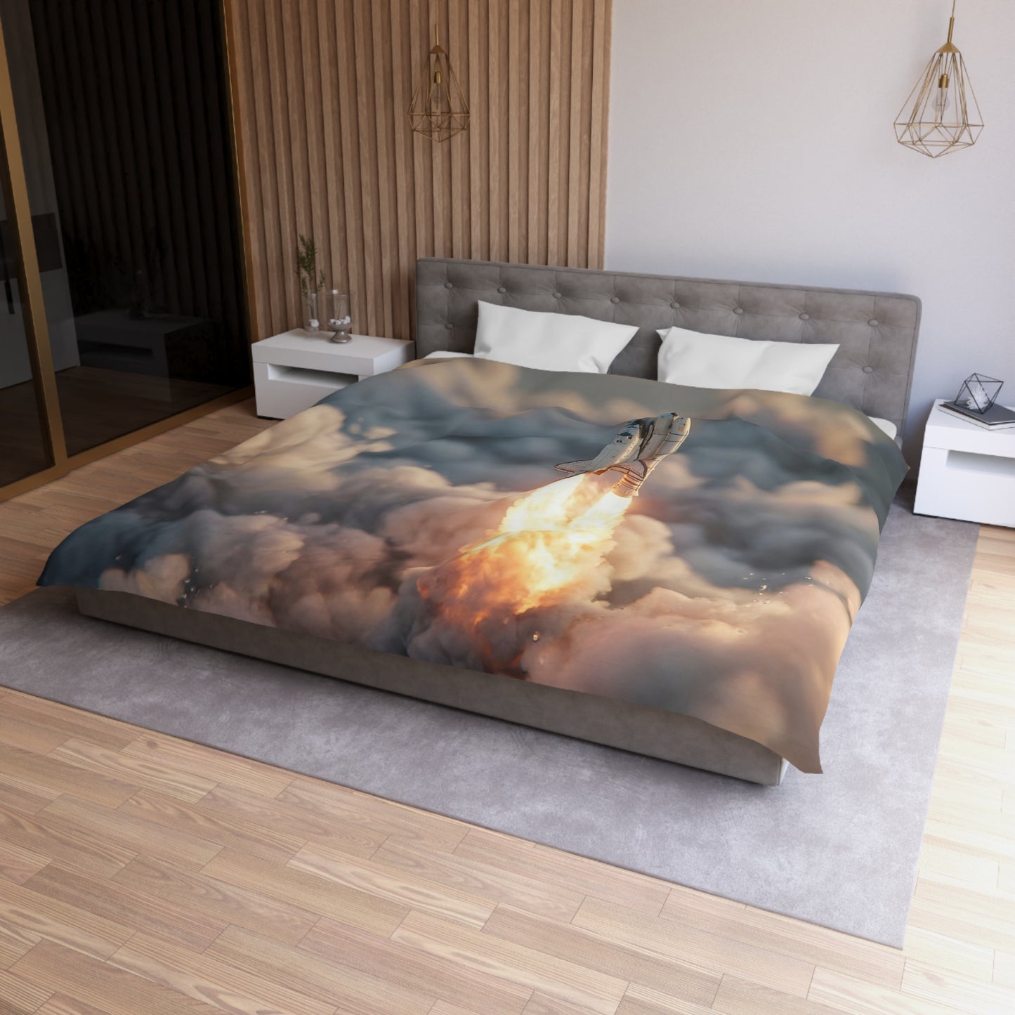 Orbital Dawn Microfiber Duvet Cover – Space Shuttle Ascension Through Clouds