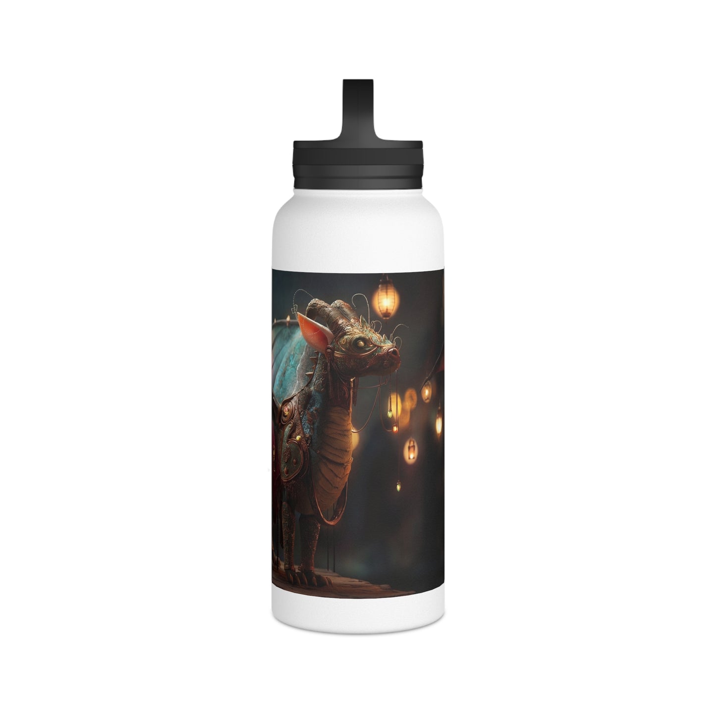 Regal Dragon Lantern Water Bottle – Handle Lid – Twilight Market Guardian