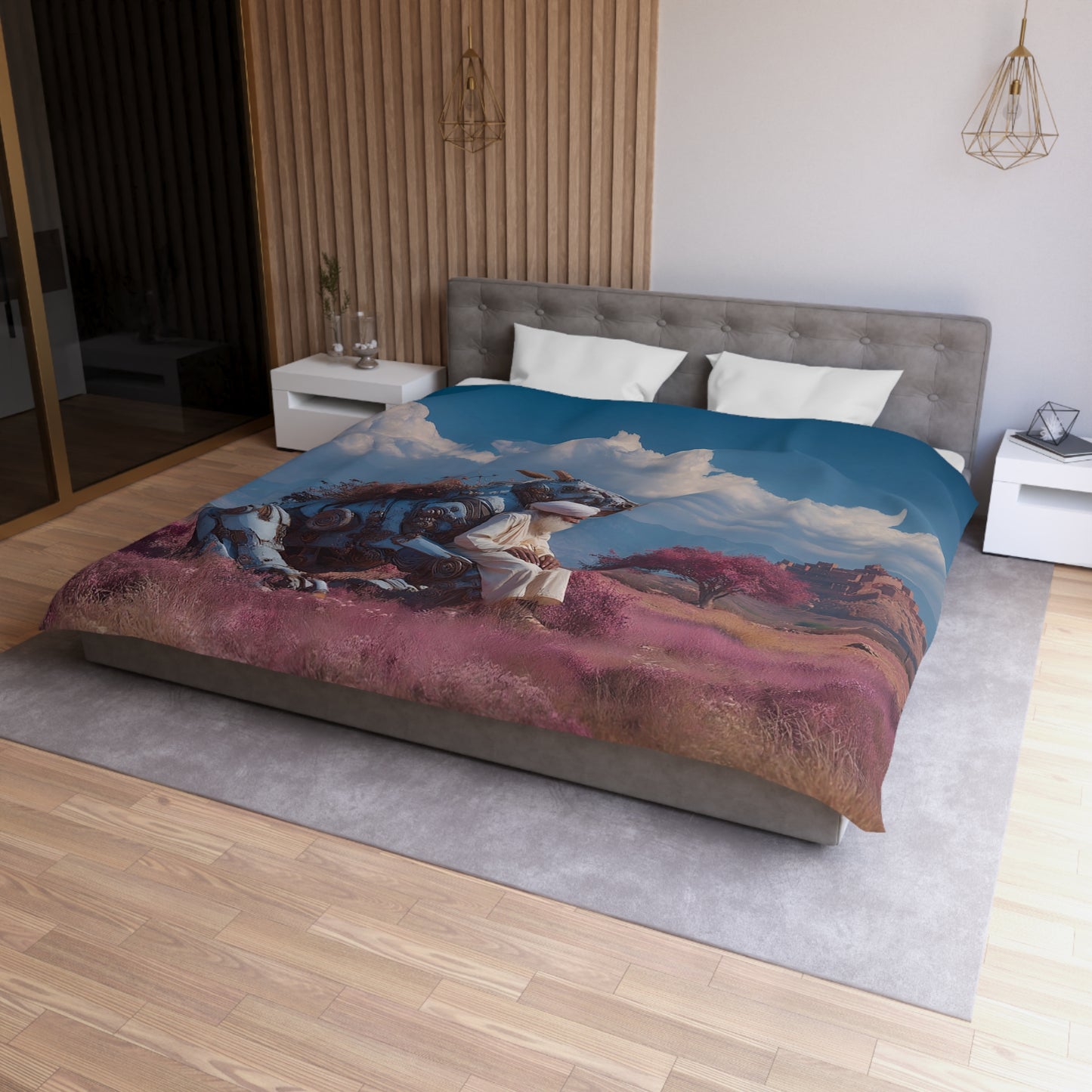 Sage on Mechanical Steed Duvet Cover – Quiet Desert Reverie