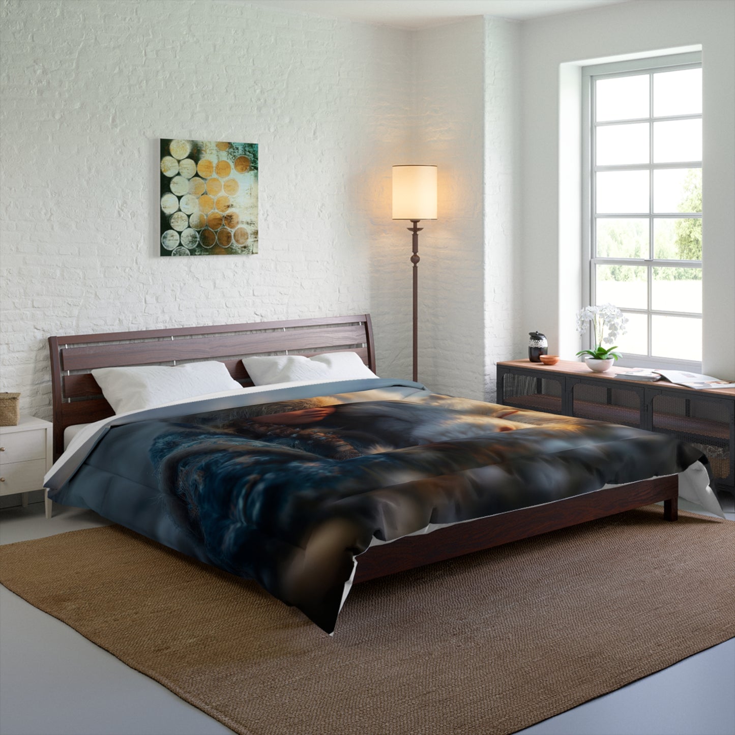 Frost-Touched Guardian Comforter – White Dragon Resting on Snowy Heath