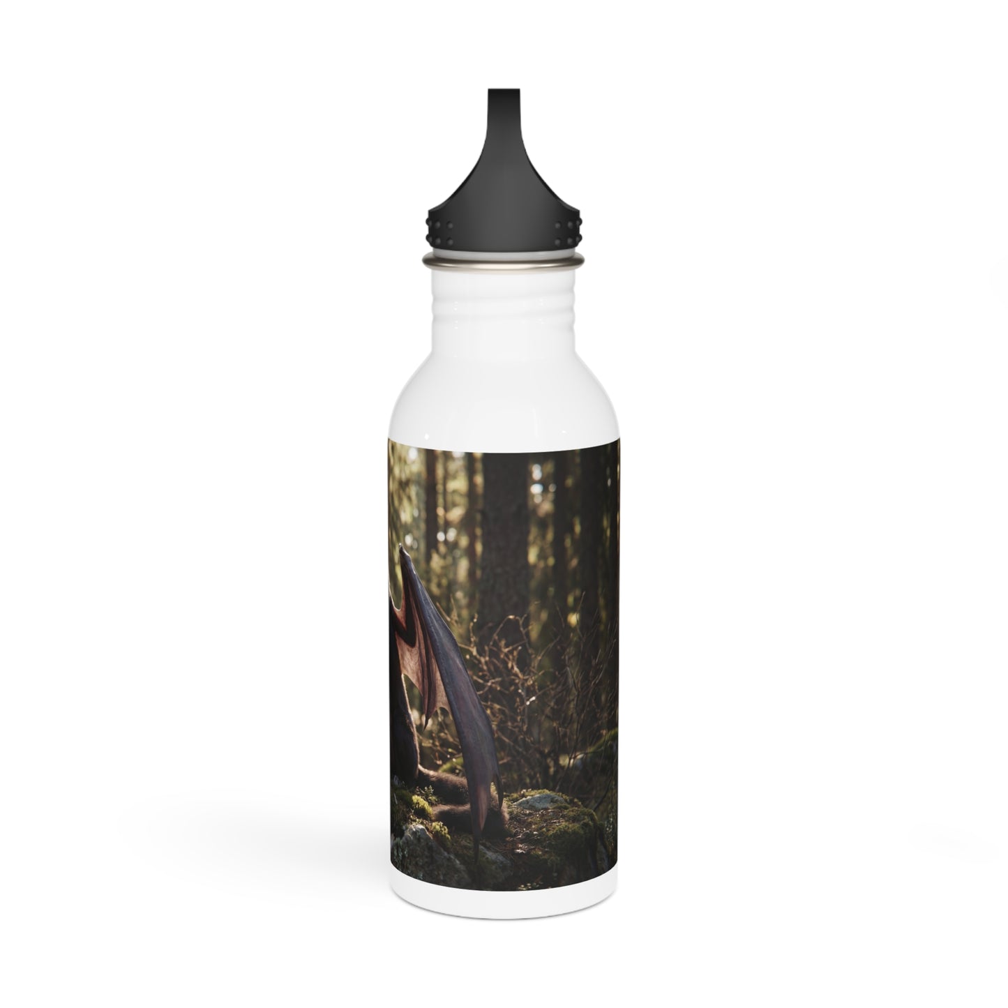 Winged Wolf in Sunlit Forest Stainless Steel Water Bottle – Guardian of the Mossy Glade