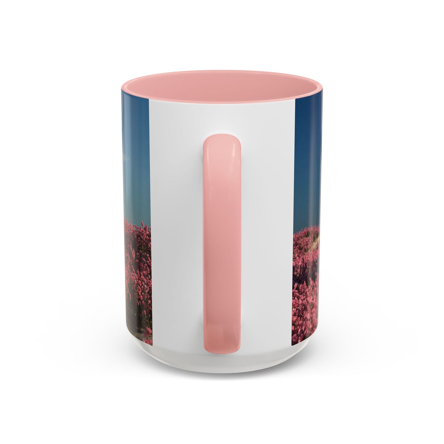 Stone Ring Garden Bloom Accent Coffee Mug – Cracked Concrete Portal in Pink Wildflowers