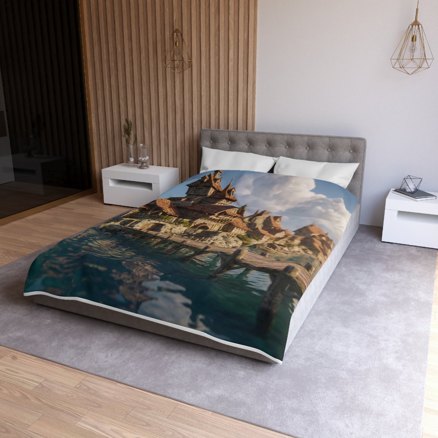 Seafarer’s Haven Microfiber Duvet Cover – Sunlit Harbor Dreamscape