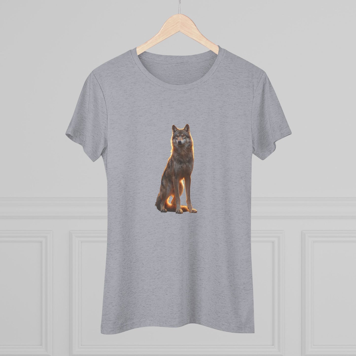 Golden Hour Wolf Women's Triblend Tee – Sentinel in Warm Twilight Light