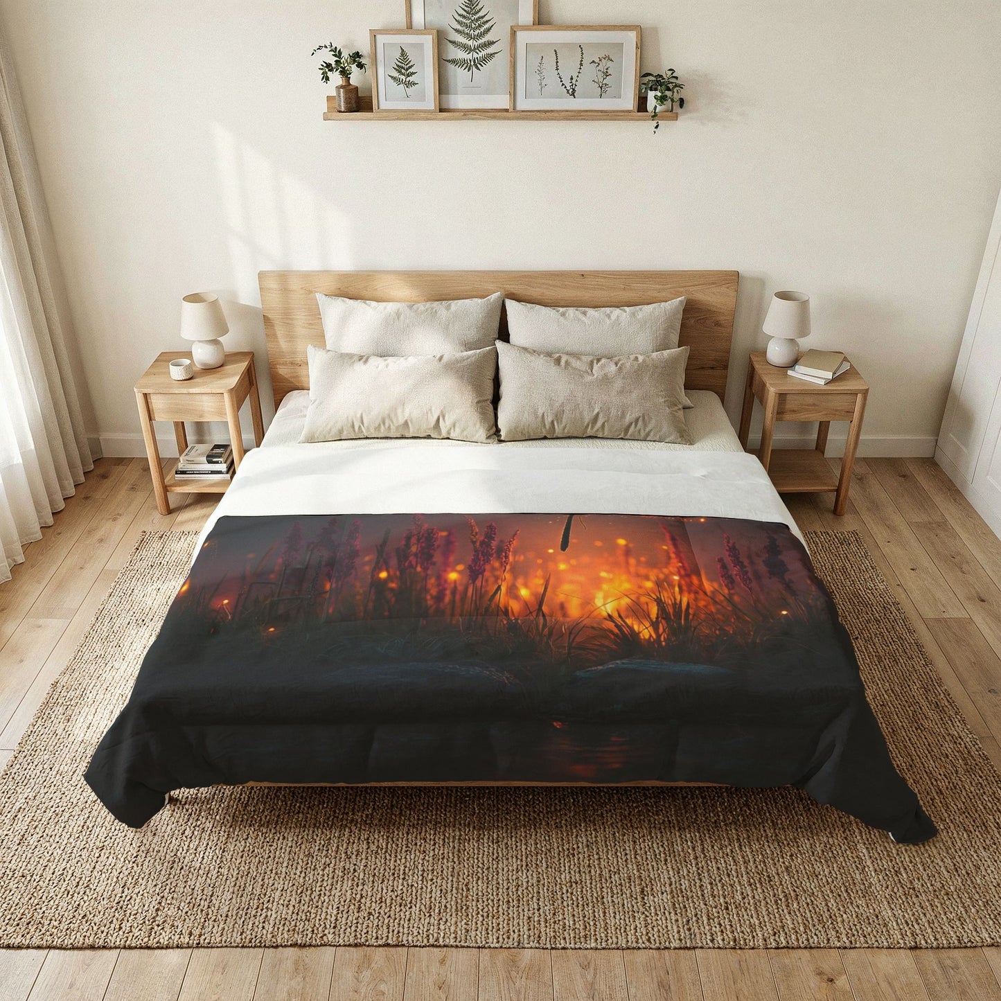 Glowwing Dragonfly Cotton Comforter – Bioluminescent Meadow Nightscape