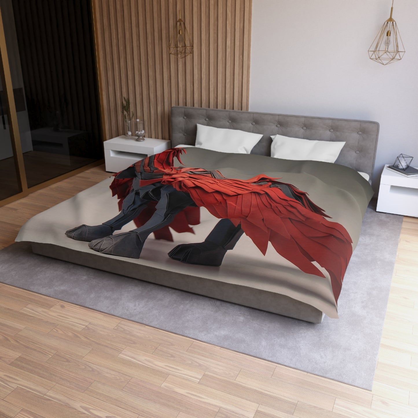 Crimson Phoenix Microfiber Duvet Cover – Paper-Crafted Fire Guardian