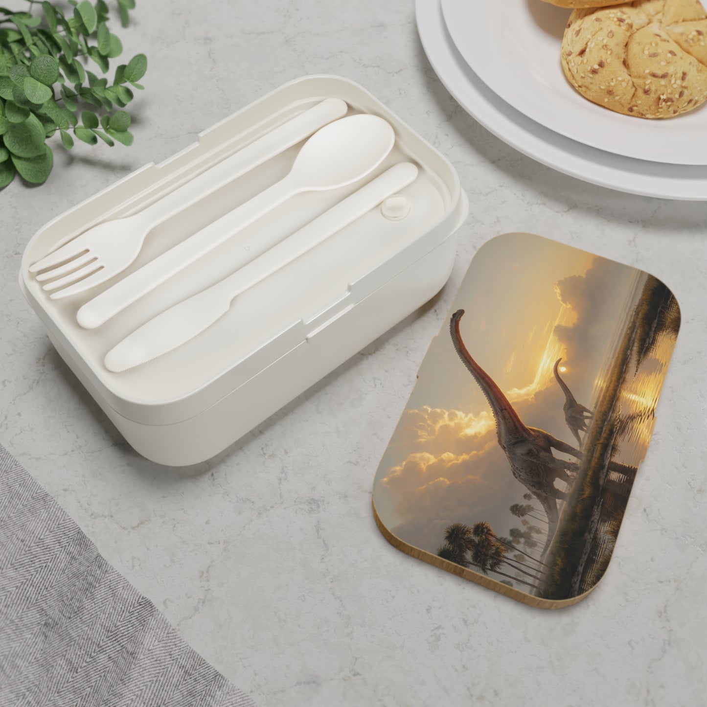 Dinosaur Sunset Bento Lunch Box – Prehistoric Serenity at Dusk