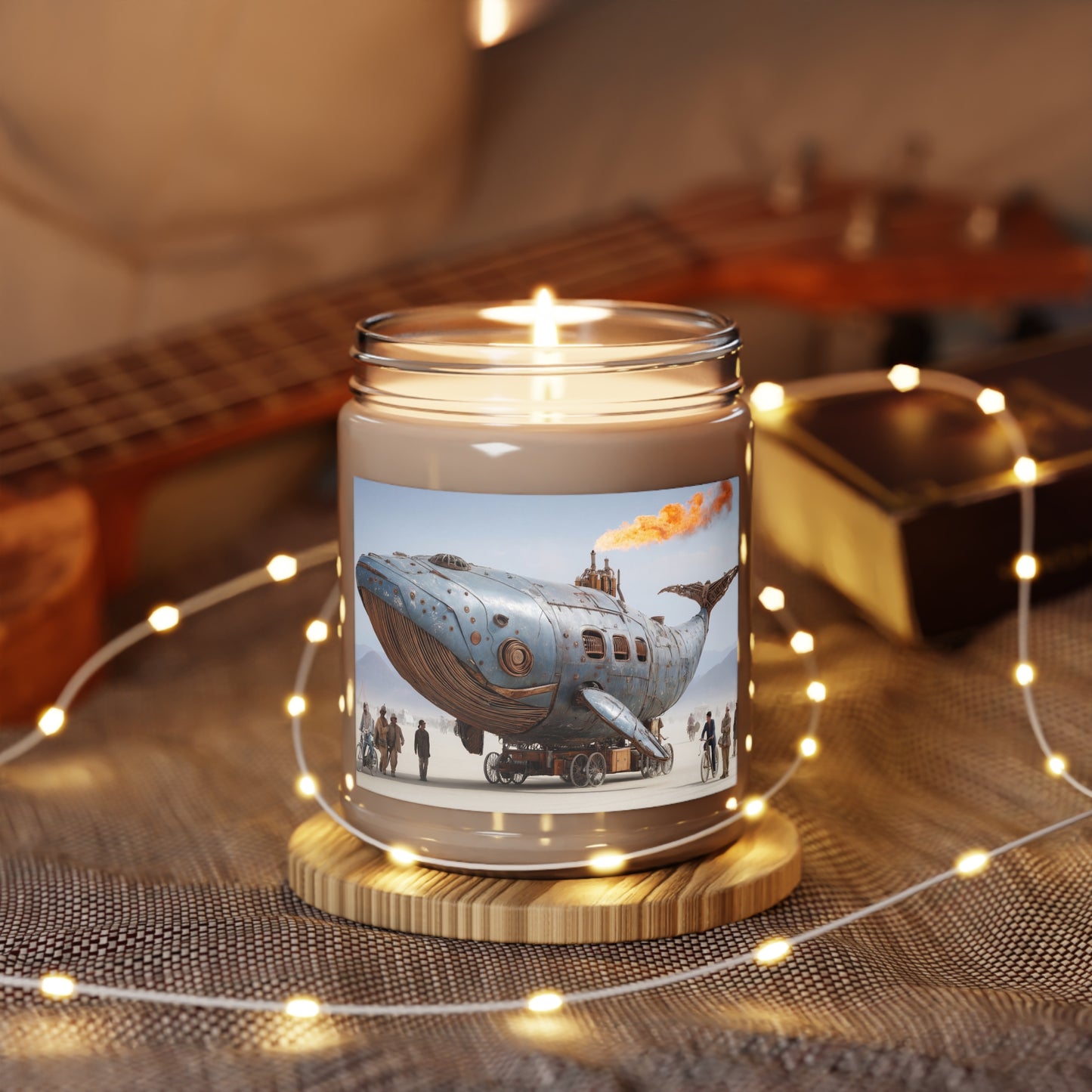 Steampunk Whale Scented Soy Candles with White Lid, 9oz – Rustic Steam & Sky Dreamscape