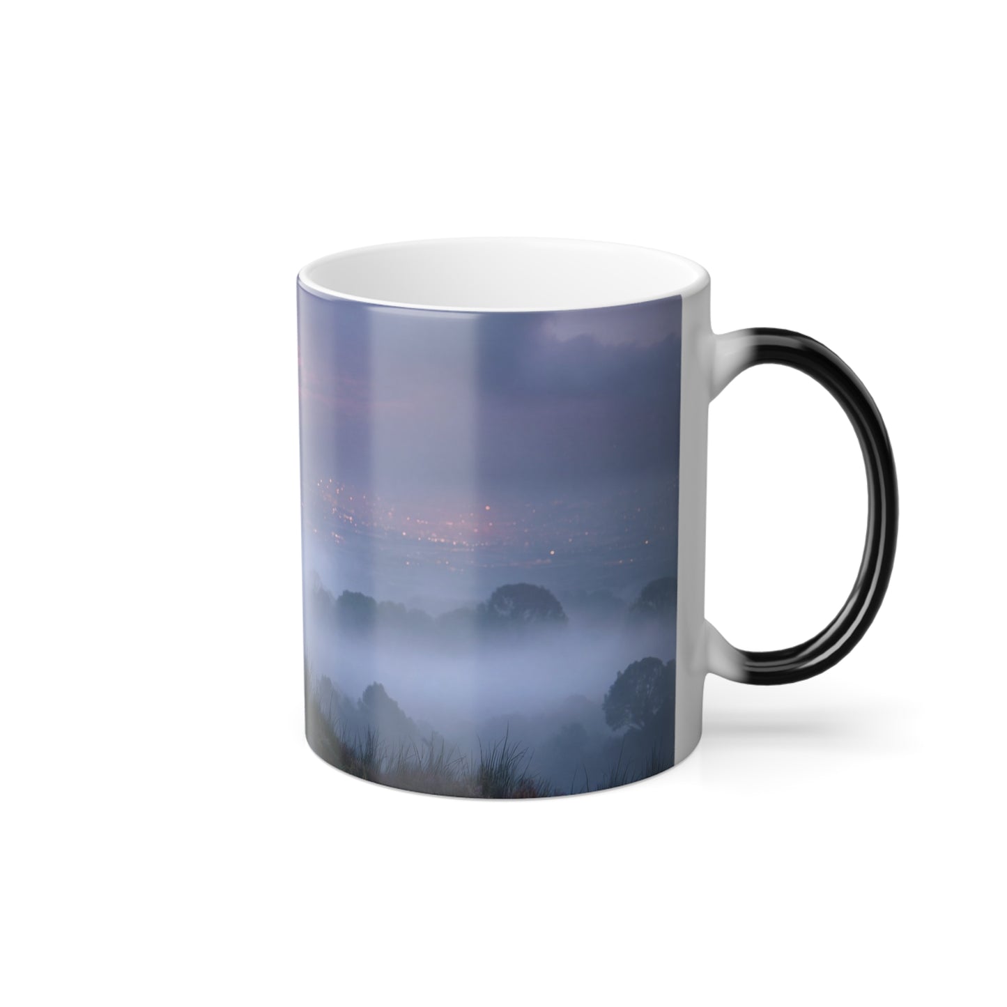 Twilight Wanderer Mushroom Cliff Mug – Misty Moonlit Vistas