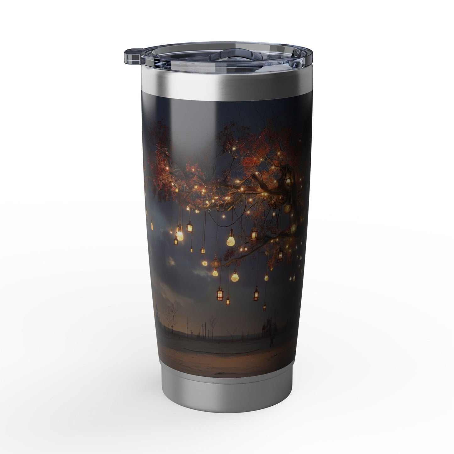 Whispering Lantern Tree Vagabond 20oz Tumbler – Desert Oasis at Dusk