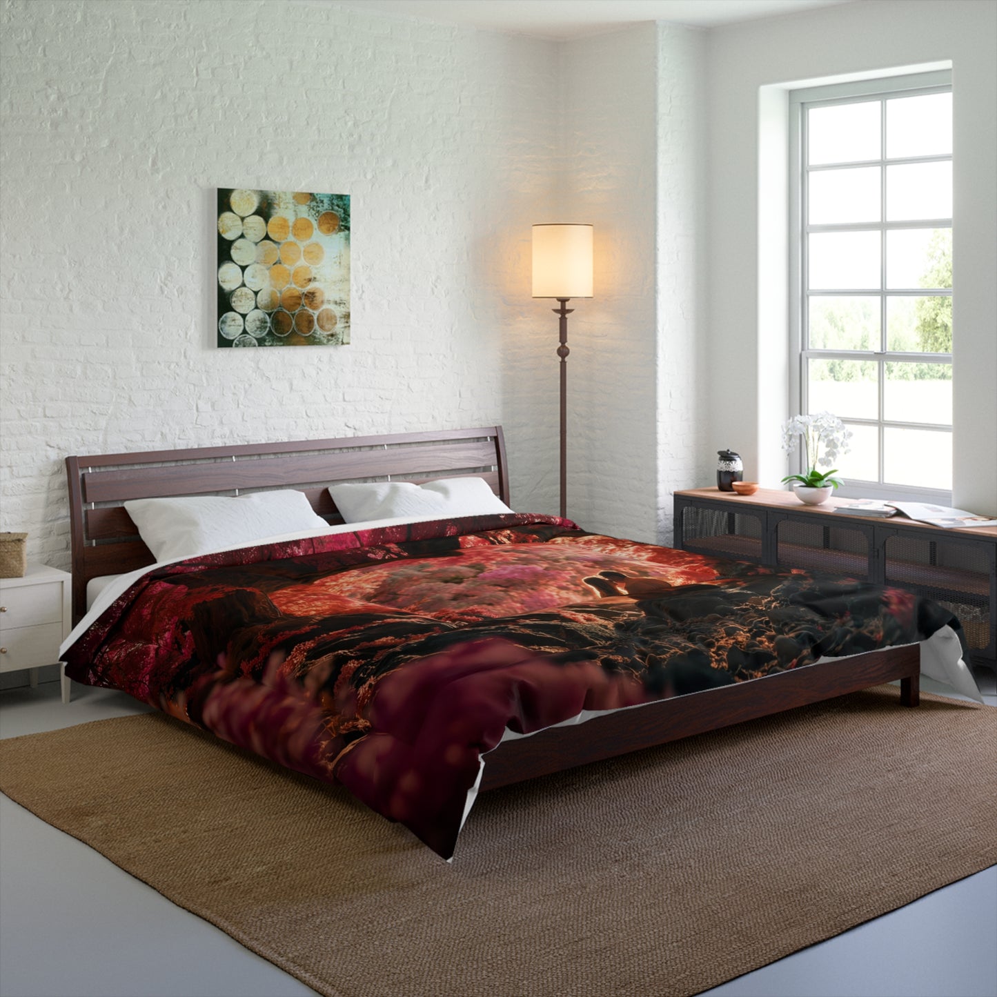 Crimson Heart Canopy Comforter – Twisted Branches & Rose-Red Light