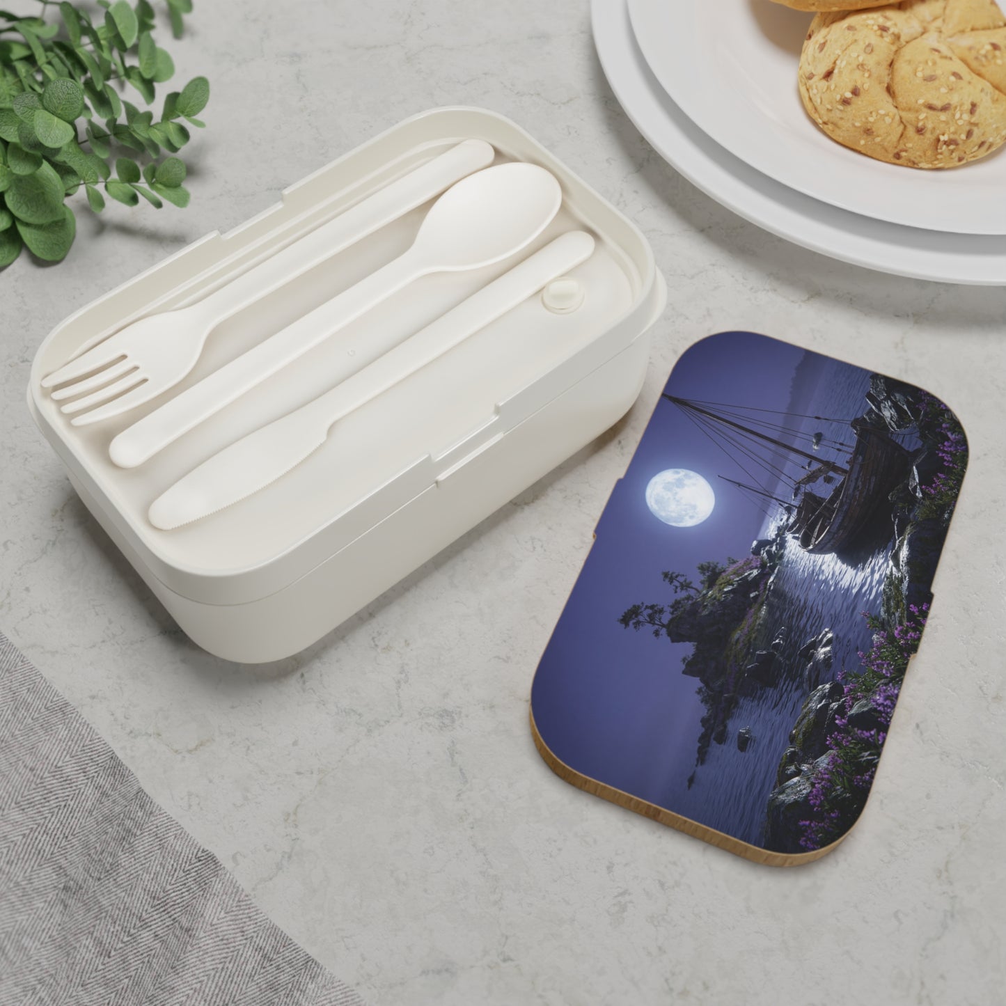 Moonlit Harbor Bento Lunch Box – Whispering Waters & Forgotten Sails