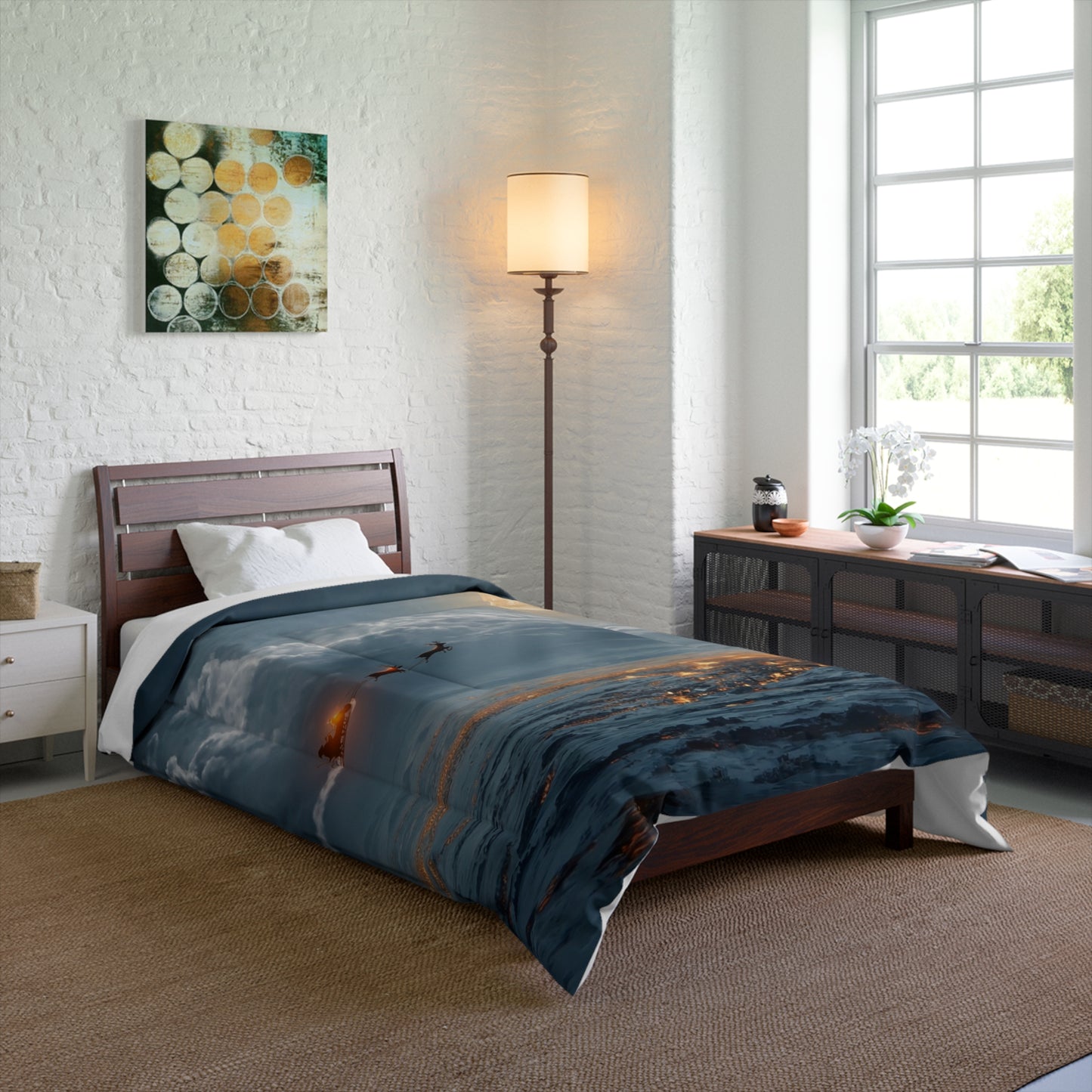 Midnight Sleigh Ride Comforter – Lunar Glow Over Winter Town