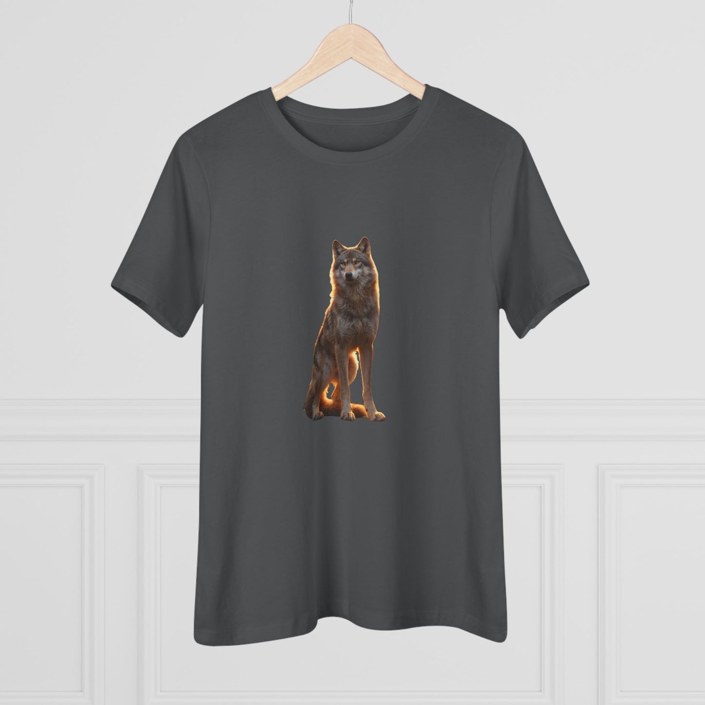 Sunlit Wolf Guardian Women's Cotton Tee – Amber Glow Sentinel