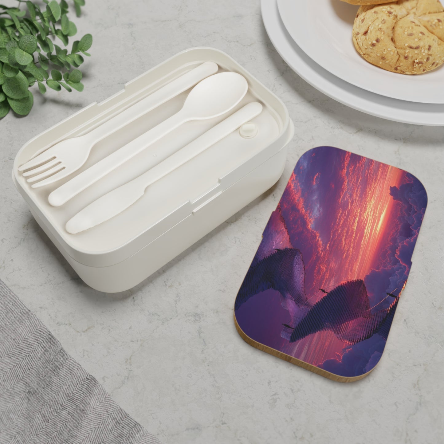 Celestial Spiral Staircase Bento Lunch Box – Ascending Through Twilight Clouds