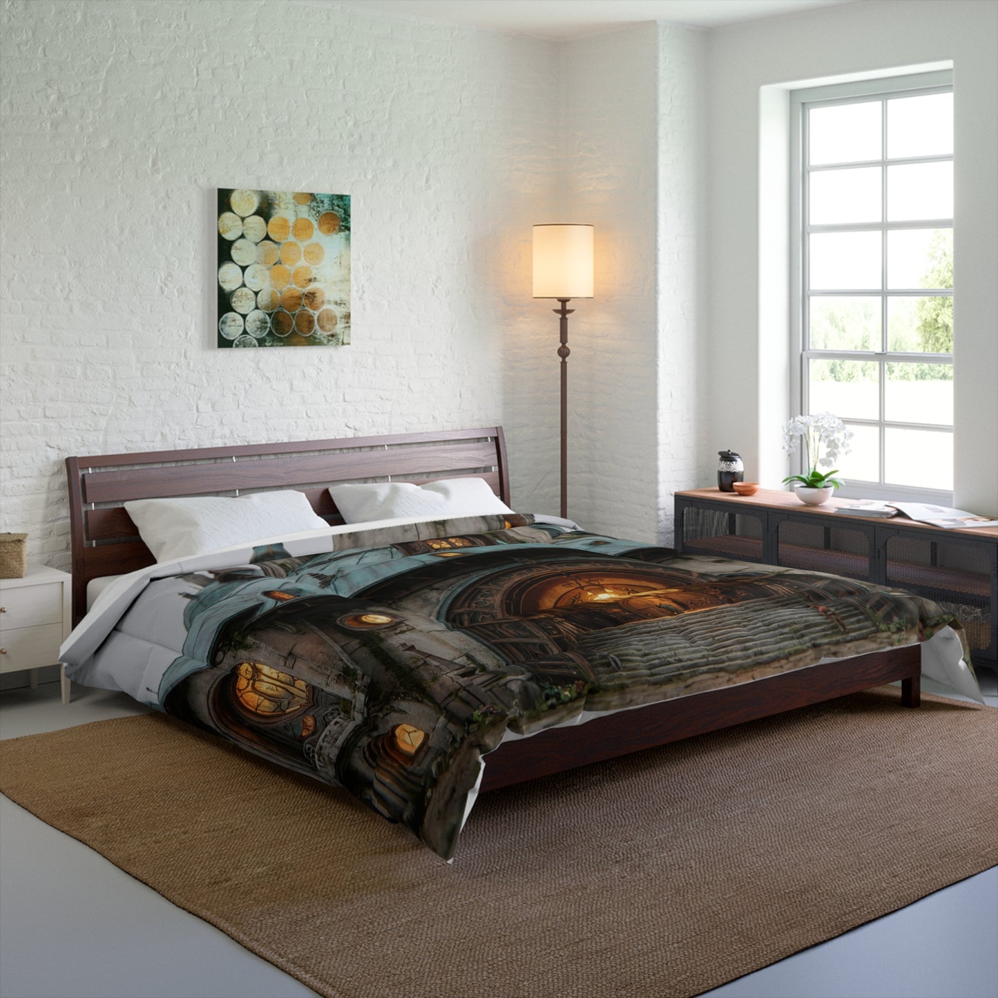 Whimsical Clocktower Comforter – Twilight Sanctuary Dreamscape