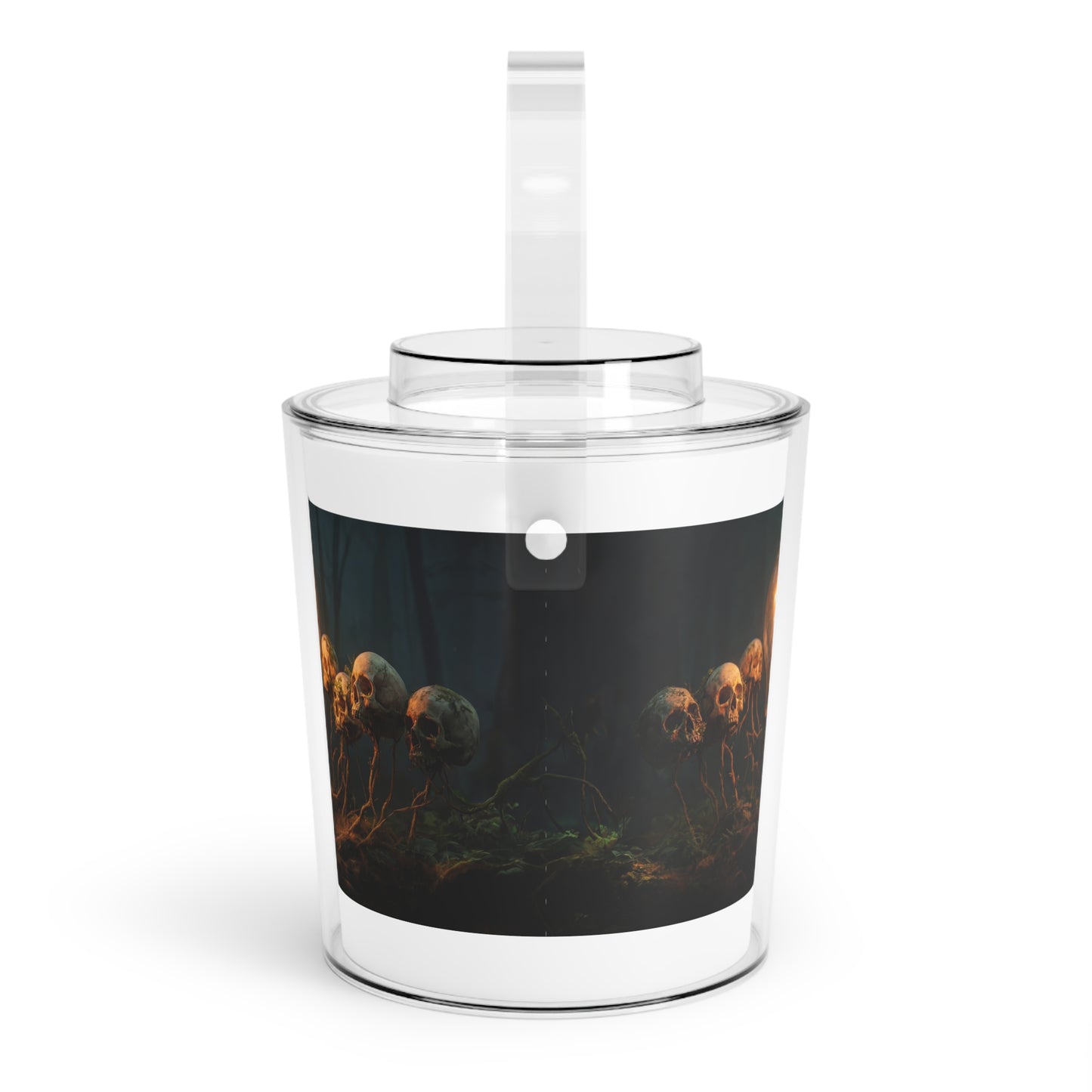 Gilded Lightbulb in Haunted Forest Ice Bucket with Tongs – Illuminated Wisdom Among the Roots