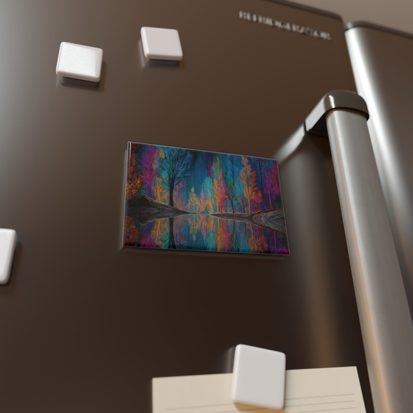 Chromatic Forest Reflection Button Magnet, Rectangle (1 & 10 pcs) – Mirror Worlds in Midnight
