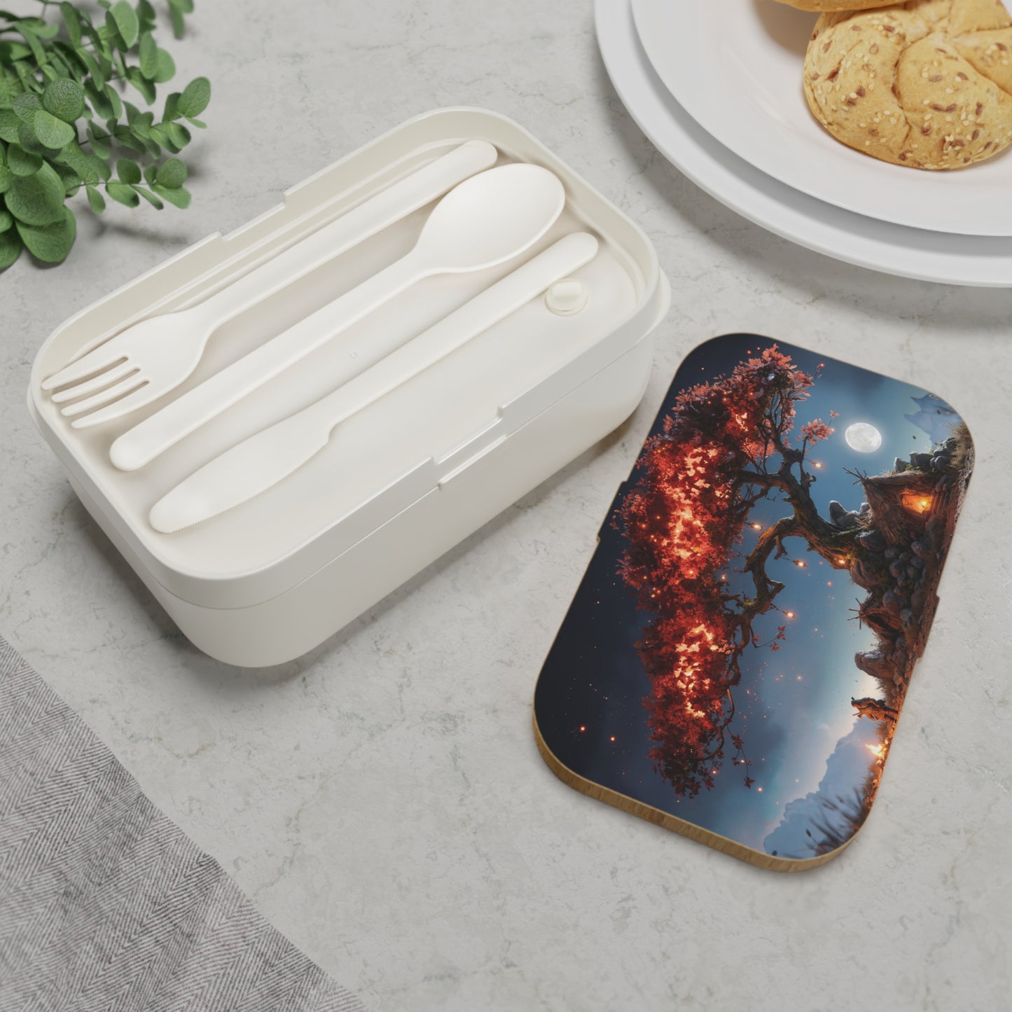 Whispering Flame Tree Bento Lunch Box – Campfire Dreams Under Crimson Canopy