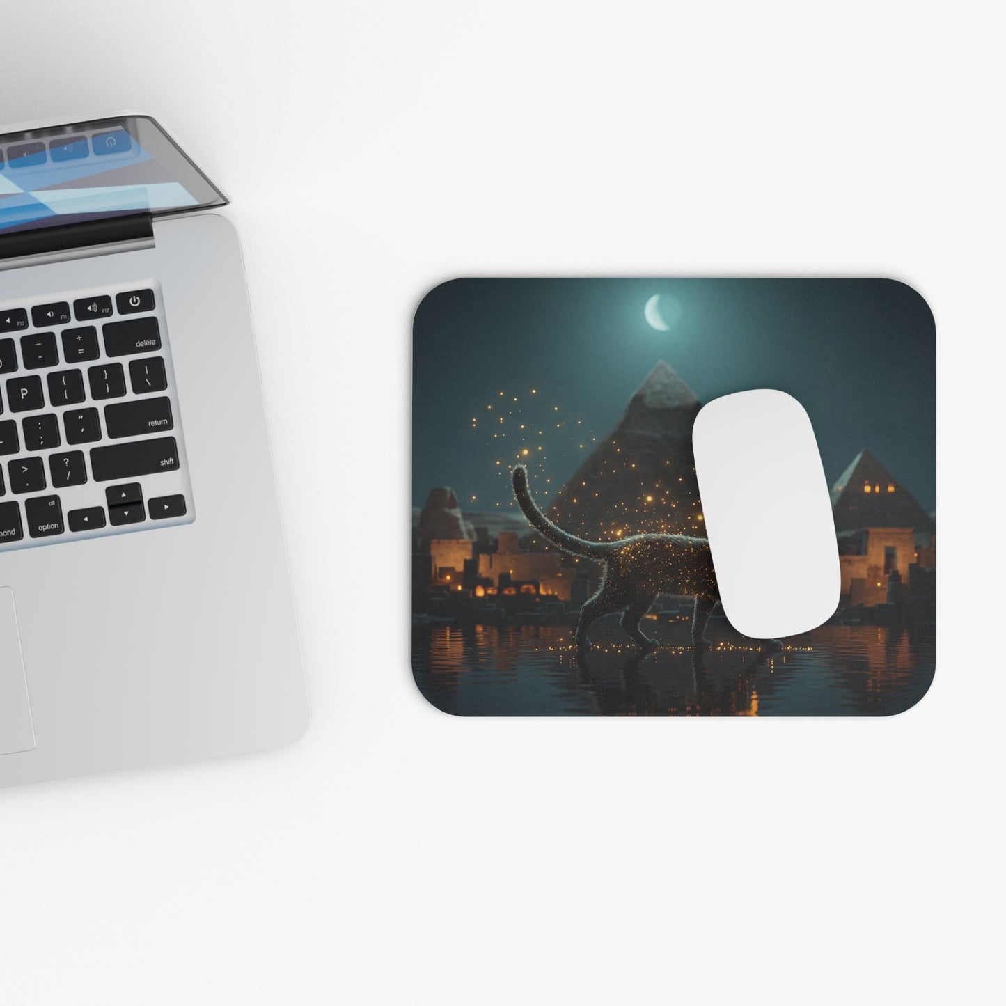 Starlit Cat Mouse Pad (Rectangle) – Midnight Desert Guardian