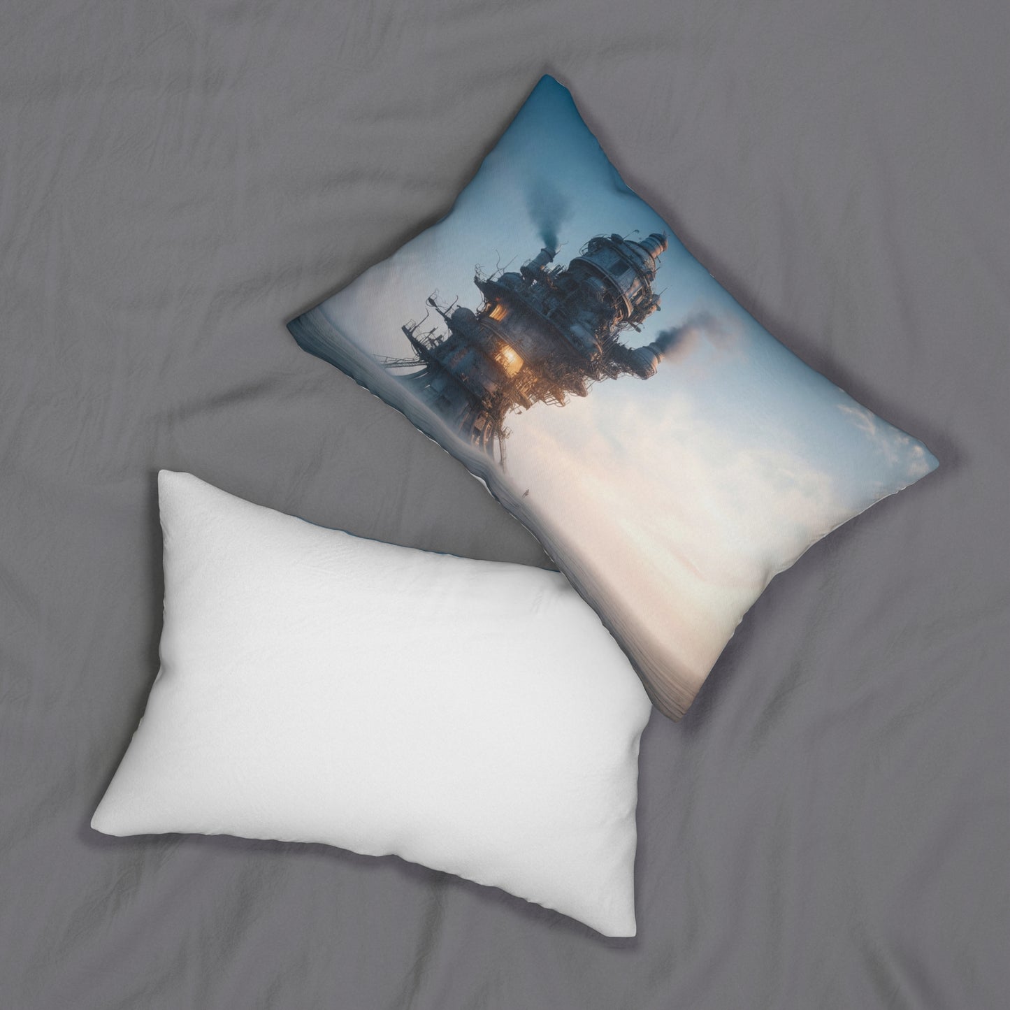 Steamforged Sky Tower Lumbar Pillow – A Lone Sentinel Against the Dawn