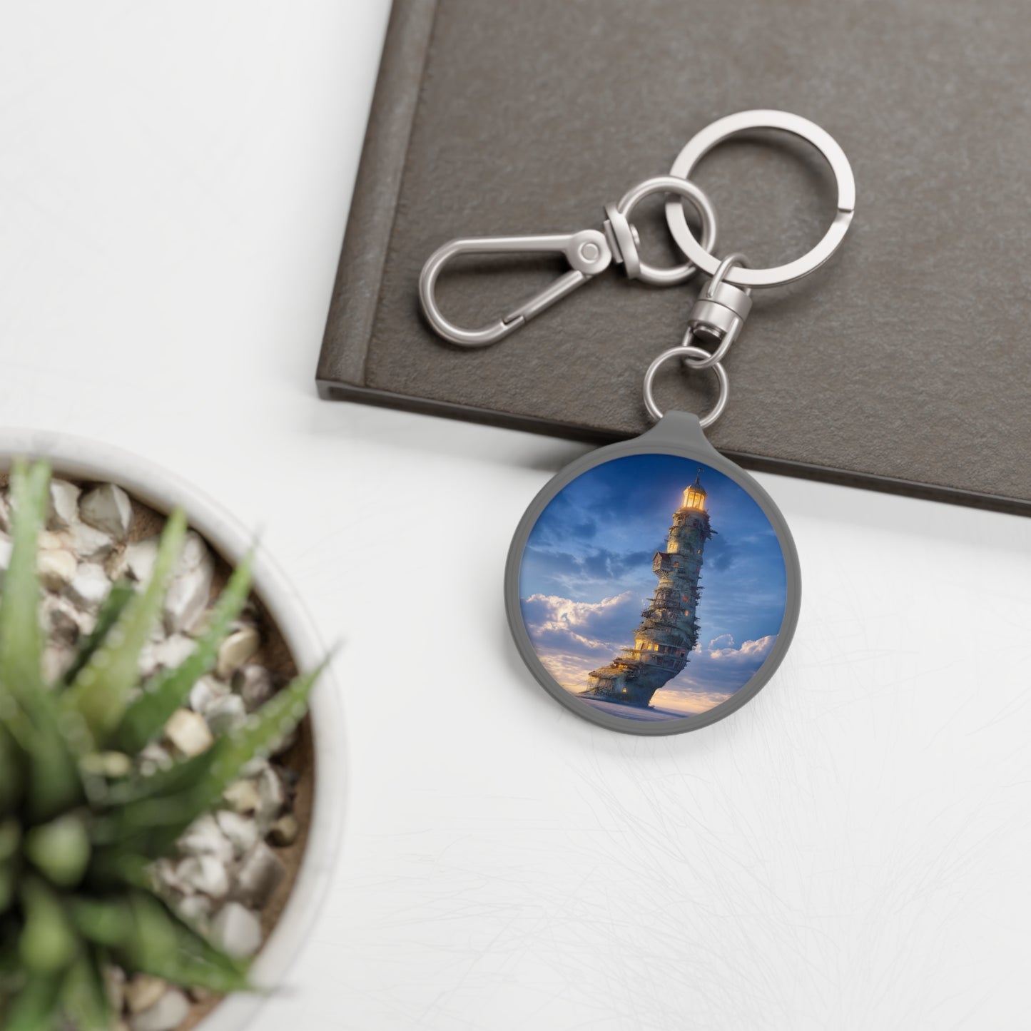 Skyborne Lighthouse Keyring Tag – Twilight Beacon Over the Azure Sea