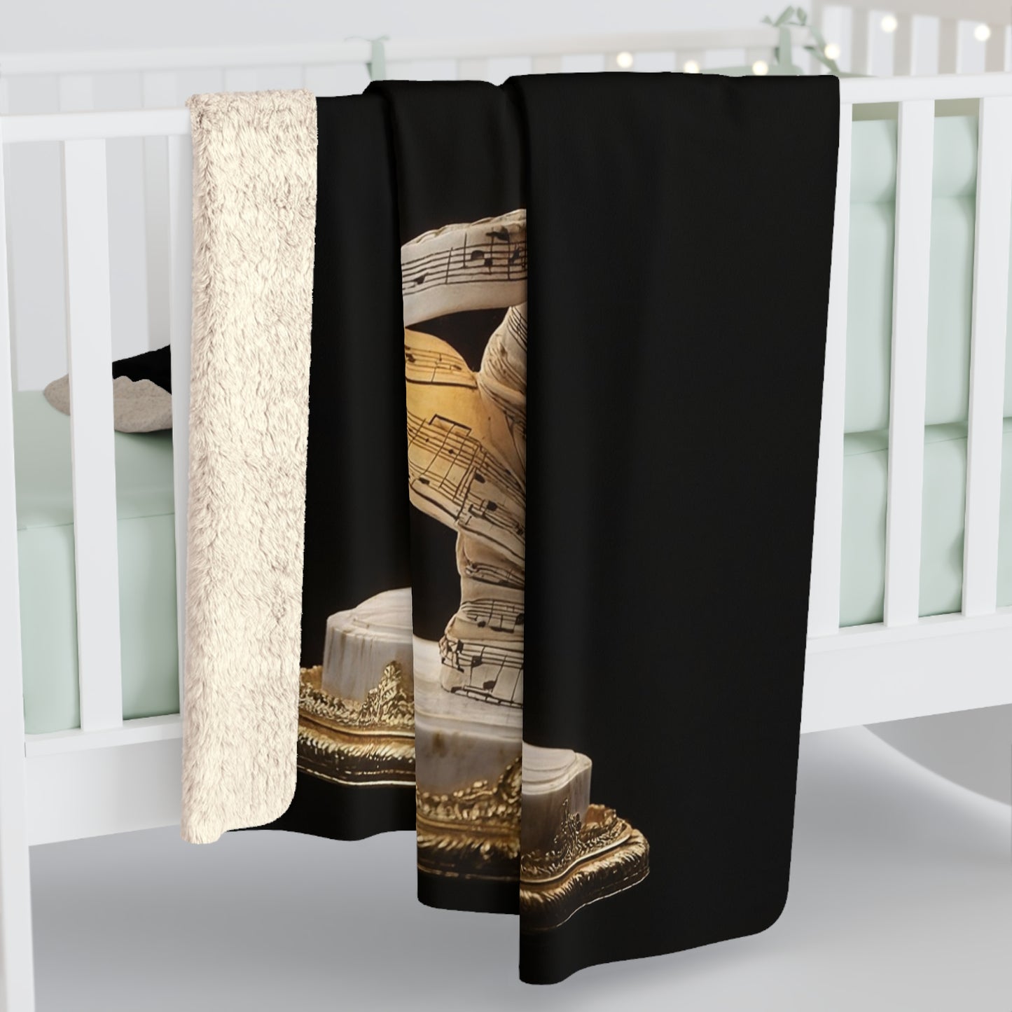 Melodic Muse Sherpa Fleece Blanket – Golden Score Whirlwind
