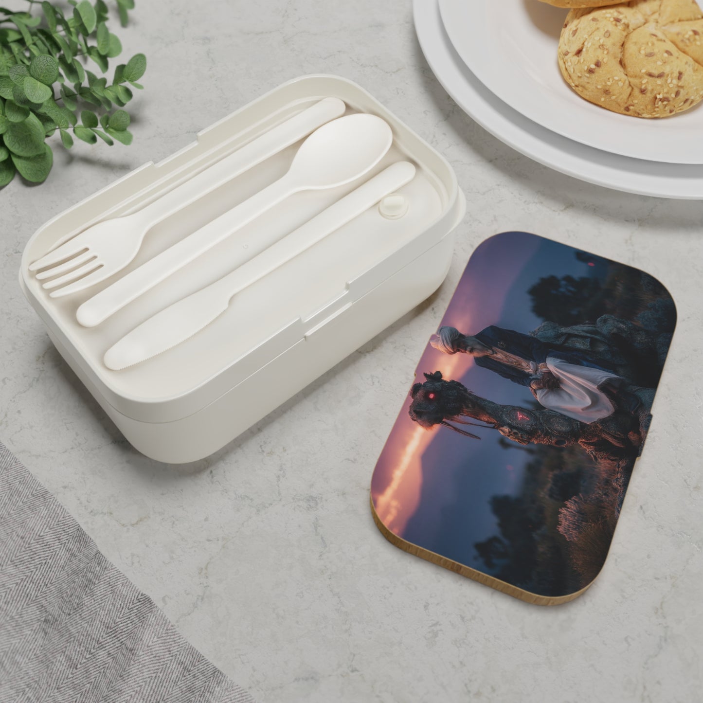 Mystic Camel Rider Bento Lunch Box – Sunset Serenity with Glowing Eye