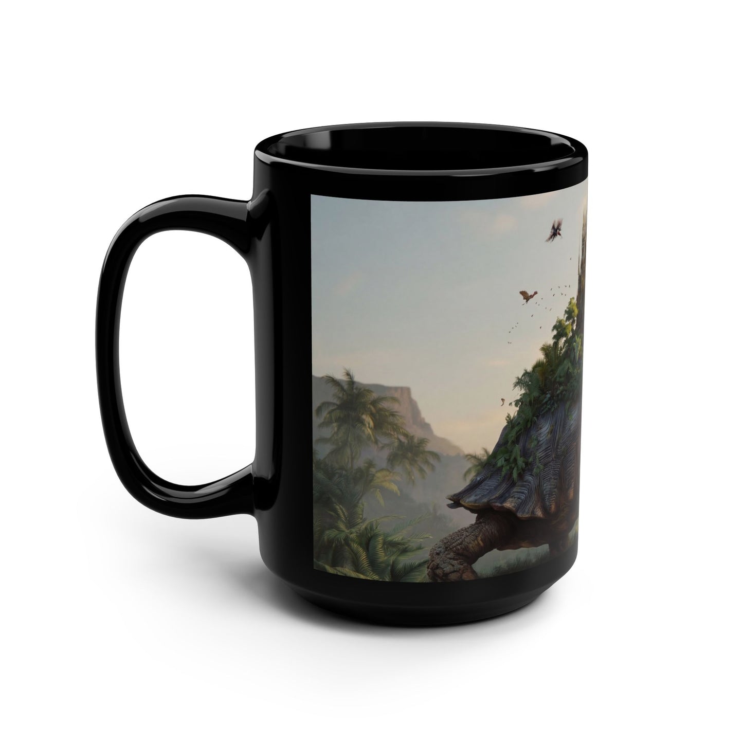 Castle Turtle Mug – Living Fortress with Golden Spire and Swirling Butterflies