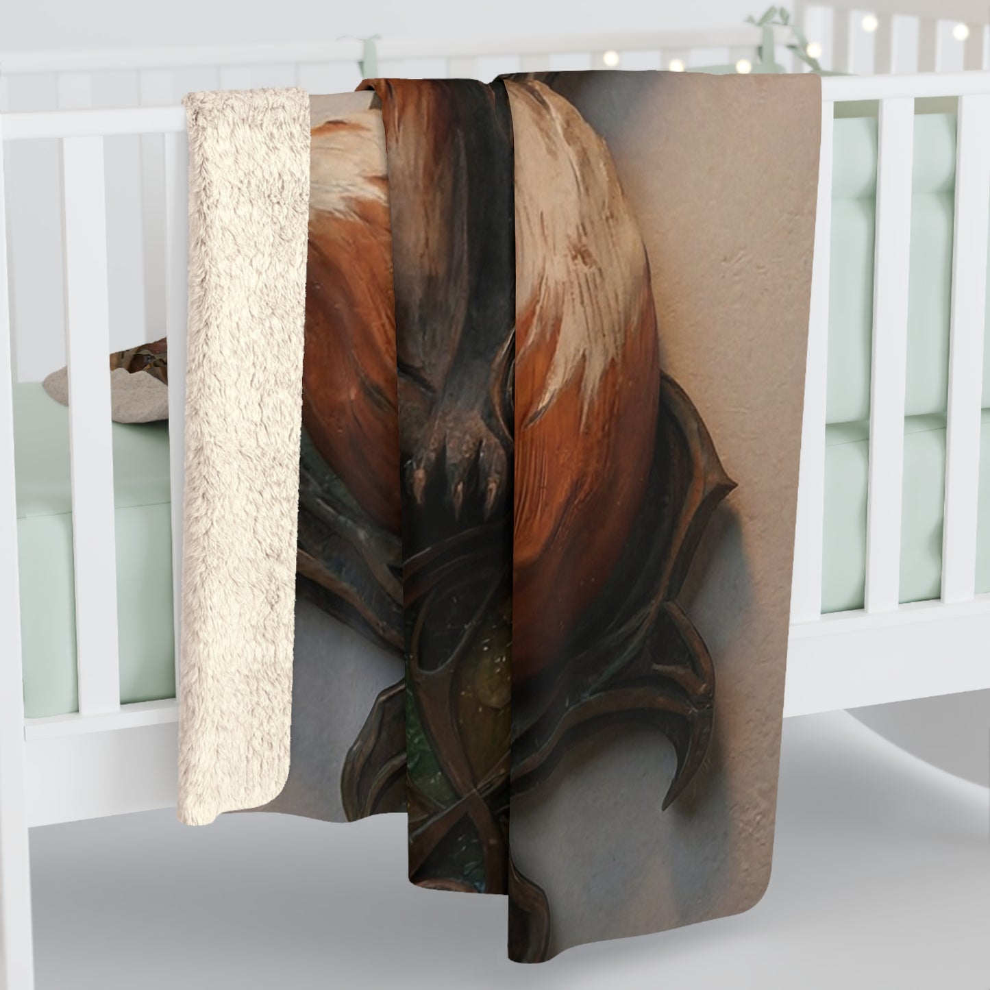 Regal Fox Sentinel Sherpa Fleece Blanket – Stained Glass Guardian Dreamscape