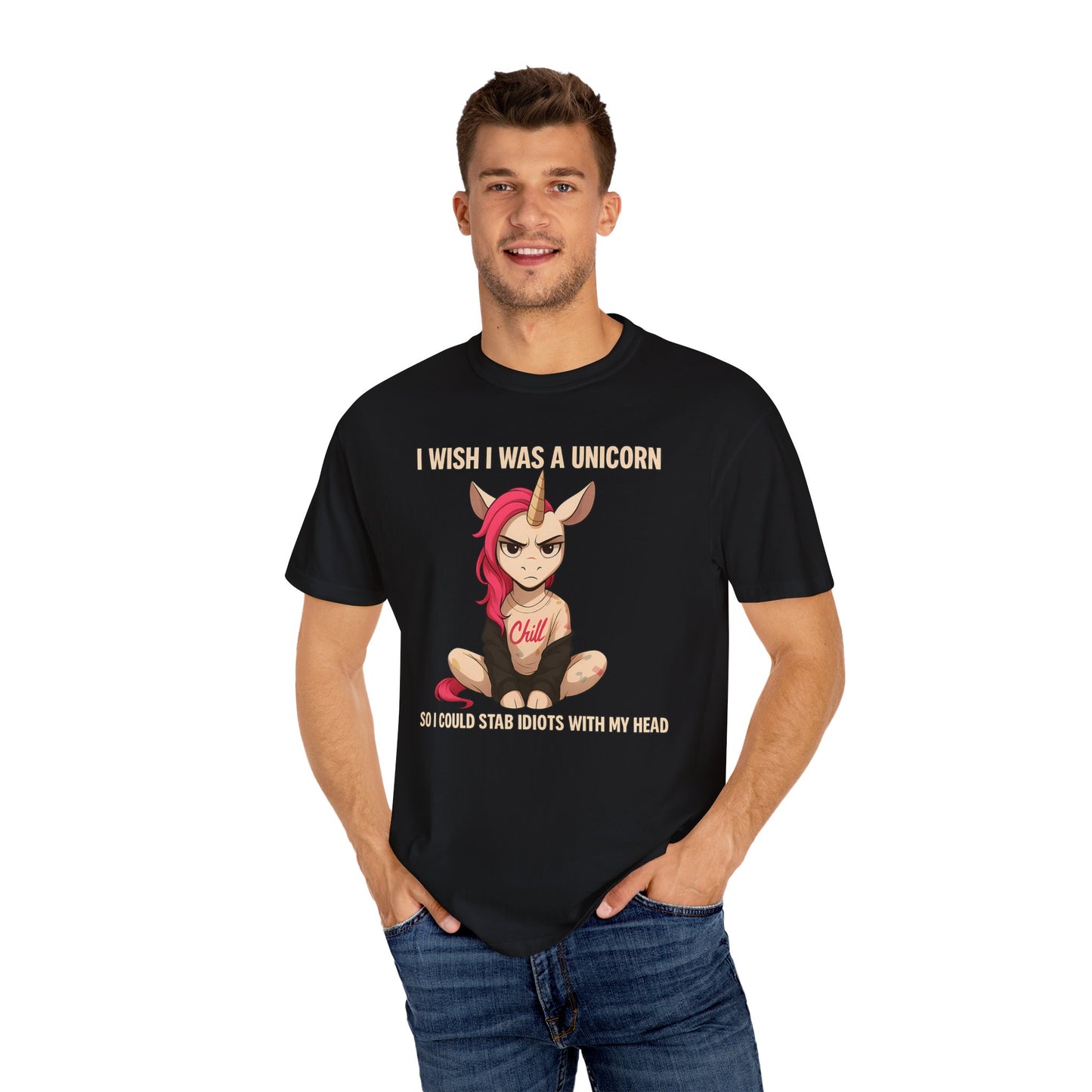 Angry Unicorn with Pink Hair - T-Shirt